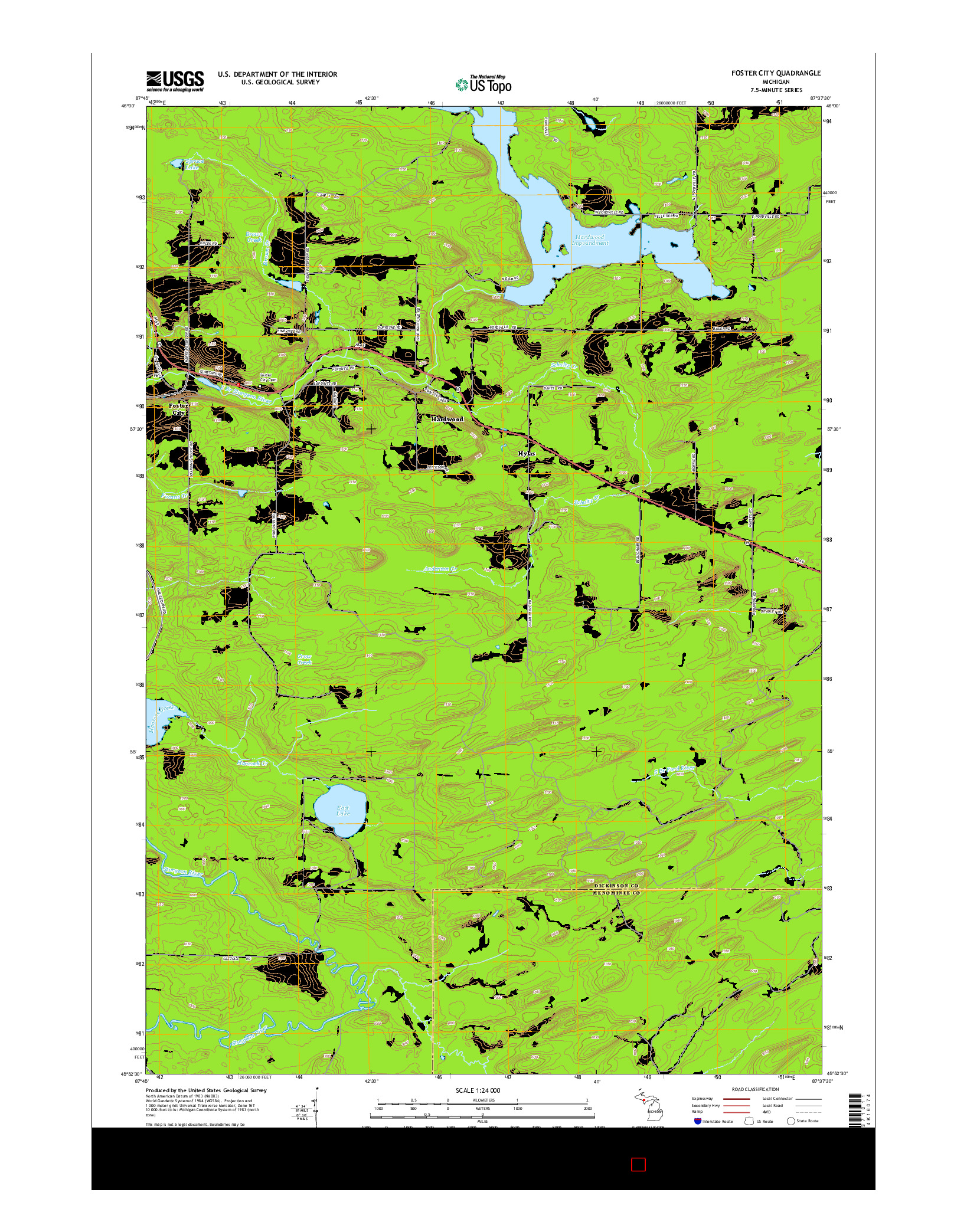 USGS US TOPO 7.5-MINUTE MAP FOR FOSTER CITY, MI 2014