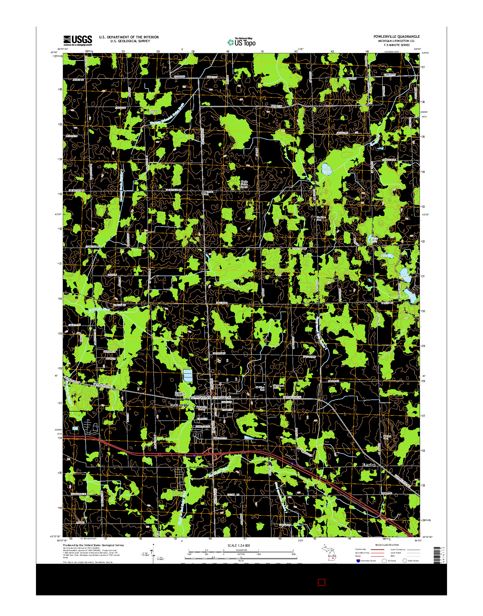 USGS US TOPO 7.5-MINUTE MAP FOR FOWLERVILLE, MI 2014