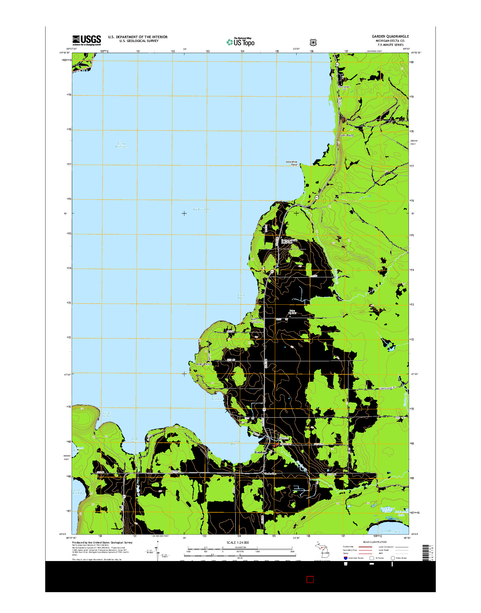USGS US TOPO 7.5-MINUTE MAP FOR GARDEN, MI 2014