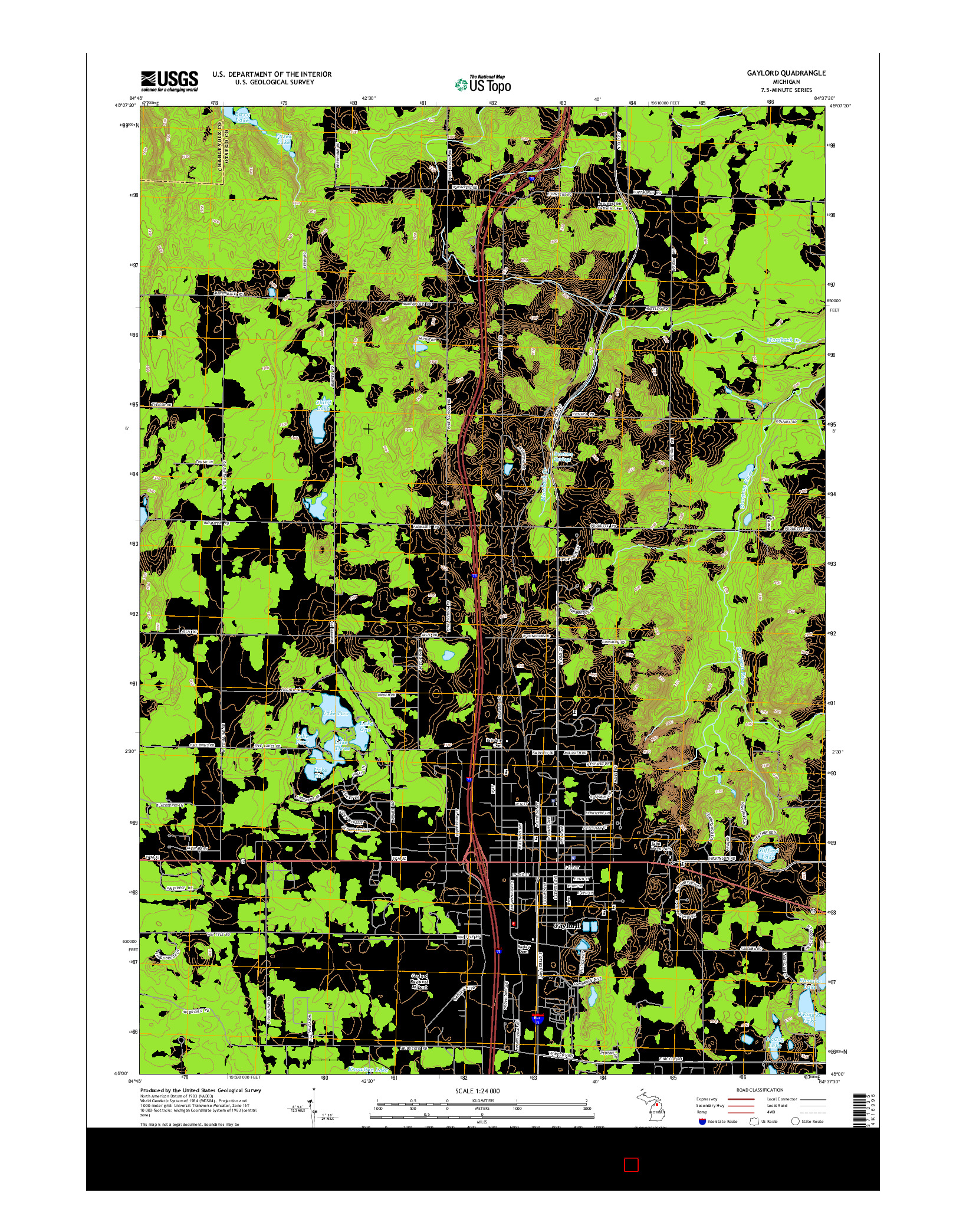 USGS US TOPO 7.5-MINUTE MAP FOR GAYLORD, MI 2014