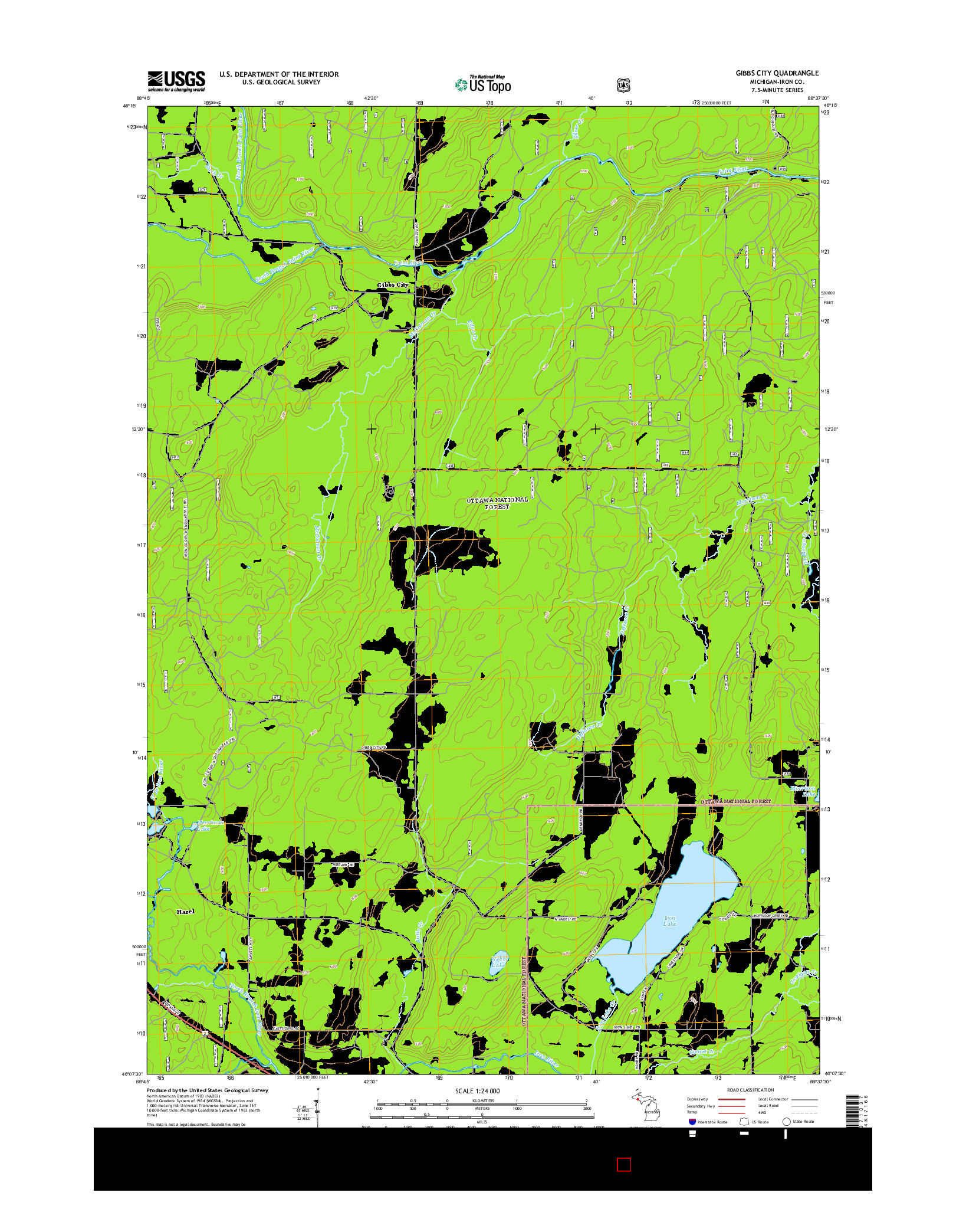 USGS US TOPO 7.5-MINUTE MAP FOR GIBBS CITY, MI 2014