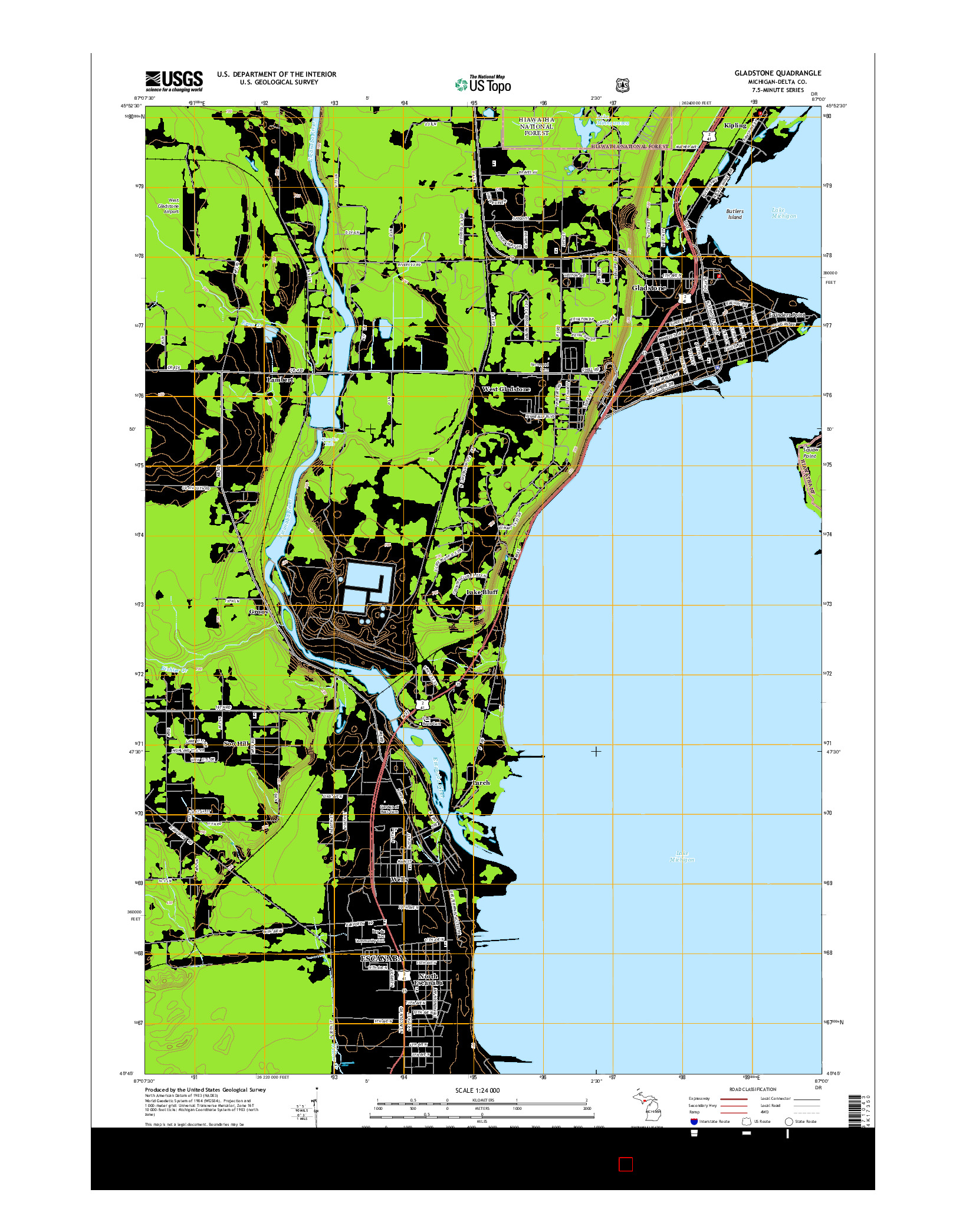 USGS US TOPO 7.5-MINUTE MAP FOR GLADSTONE, MI 2014
