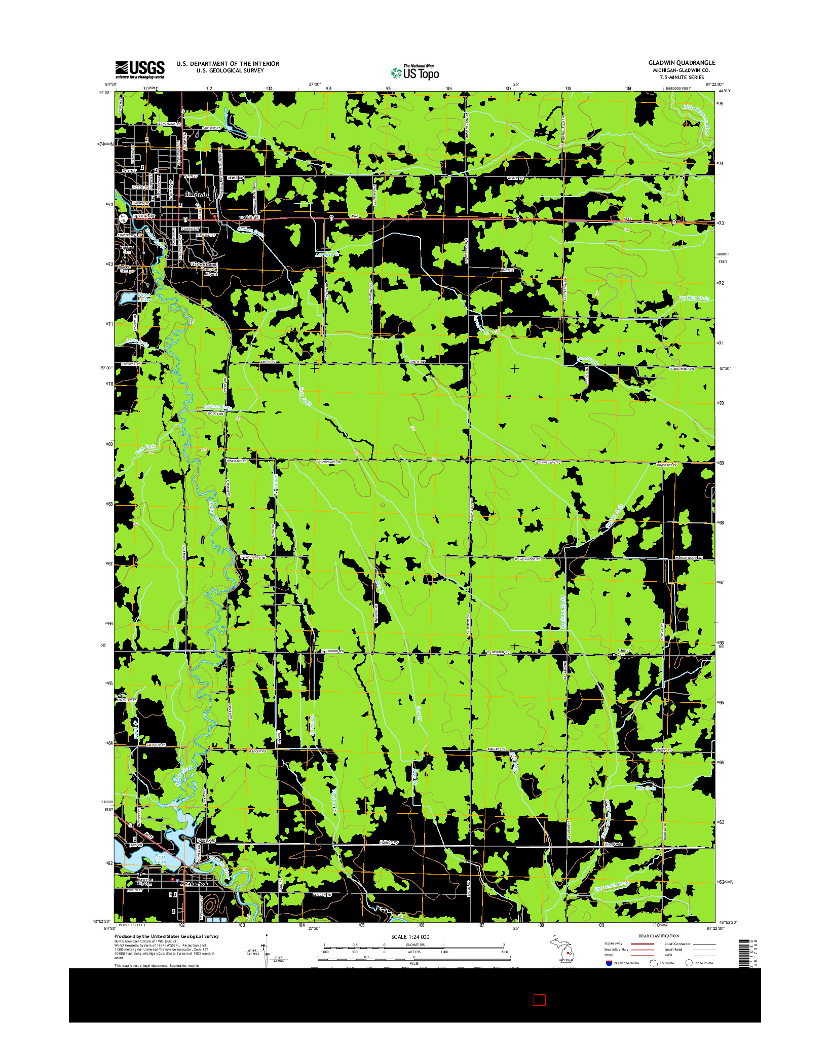 USGS US TOPO 7.5-MINUTE MAP FOR GLADWIN, MI 2014