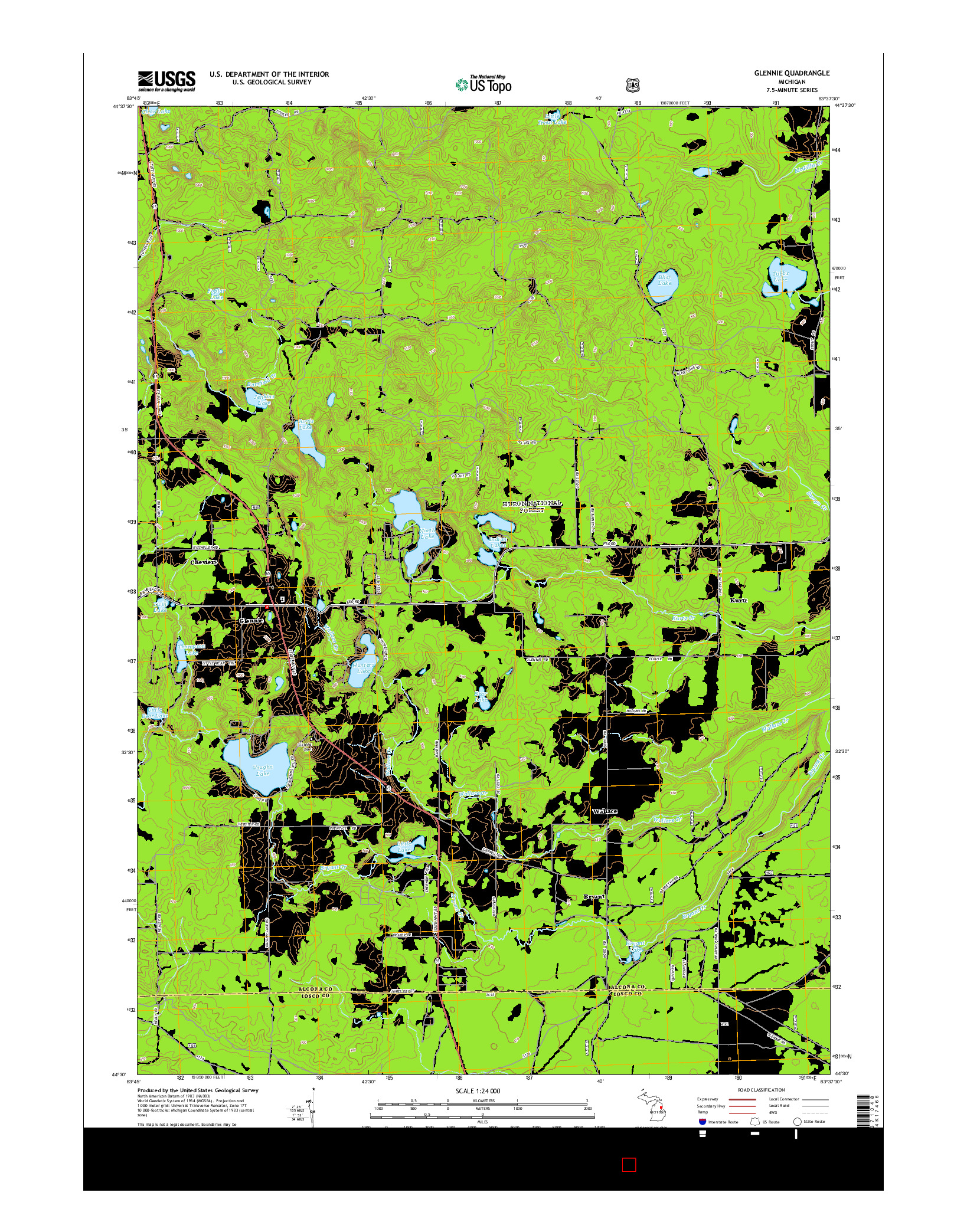 USGS US TOPO 7.5-MINUTE MAP FOR GLENNIE, MI 2014