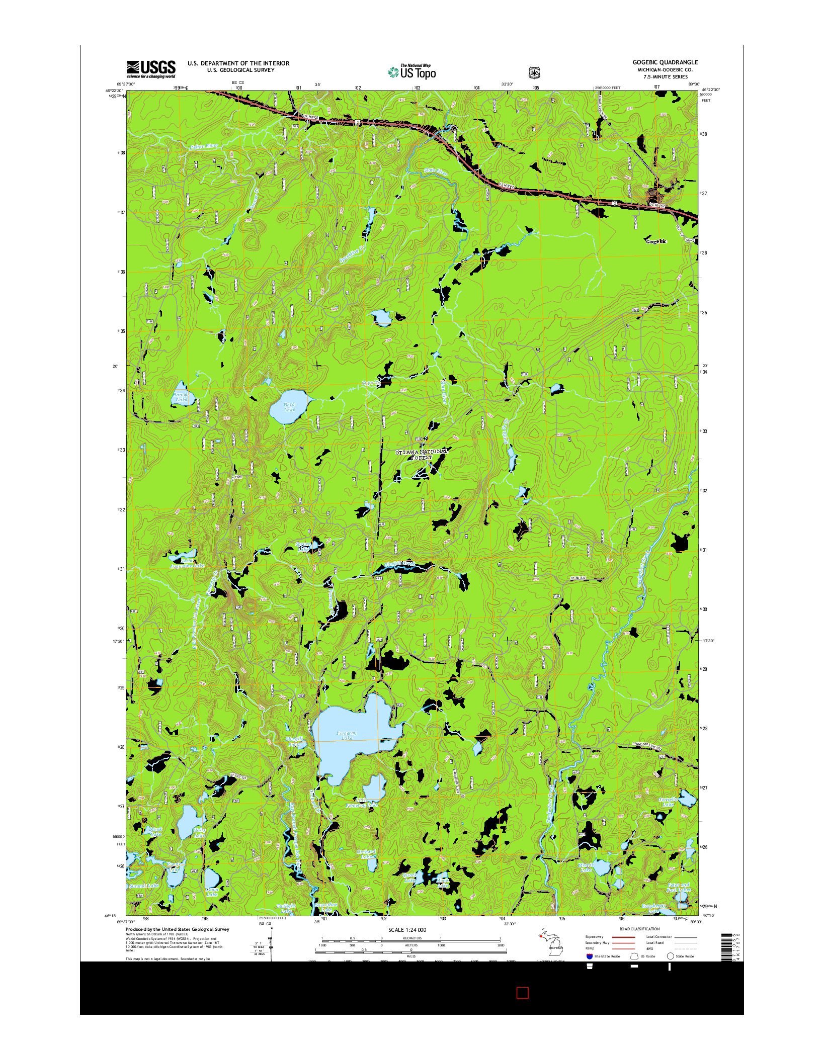 USGS US TOPO 7.5-MINUTE MAP FOR GOGEBIC, MI 2014