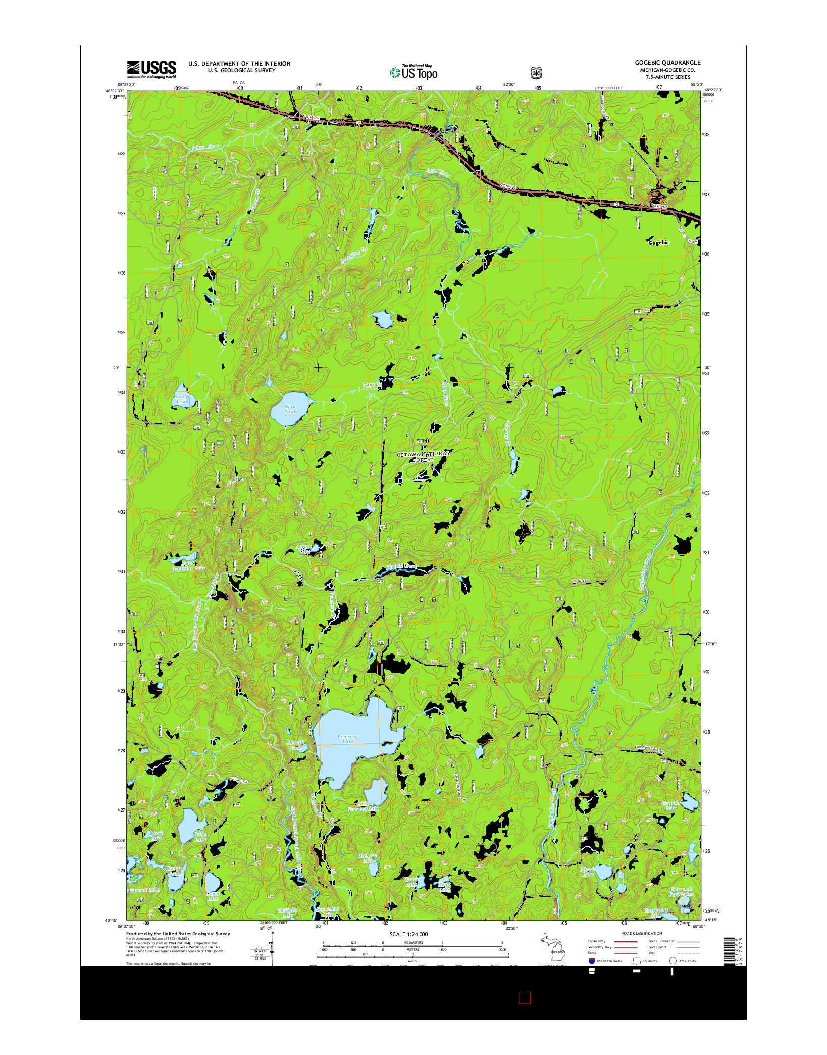 USGS US TOPO 7.5-MINUTE MAP FOR GOGEBIC, MI 2014