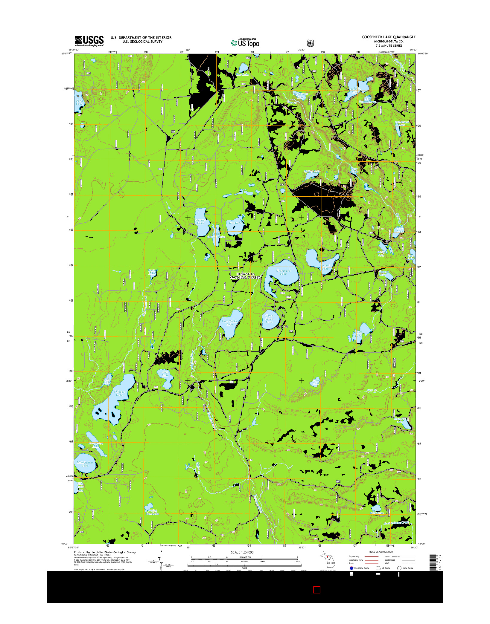 USGS US TOPO 7.5-MINUTE MAP FOR GOOSENECK LAKE, MI 2014