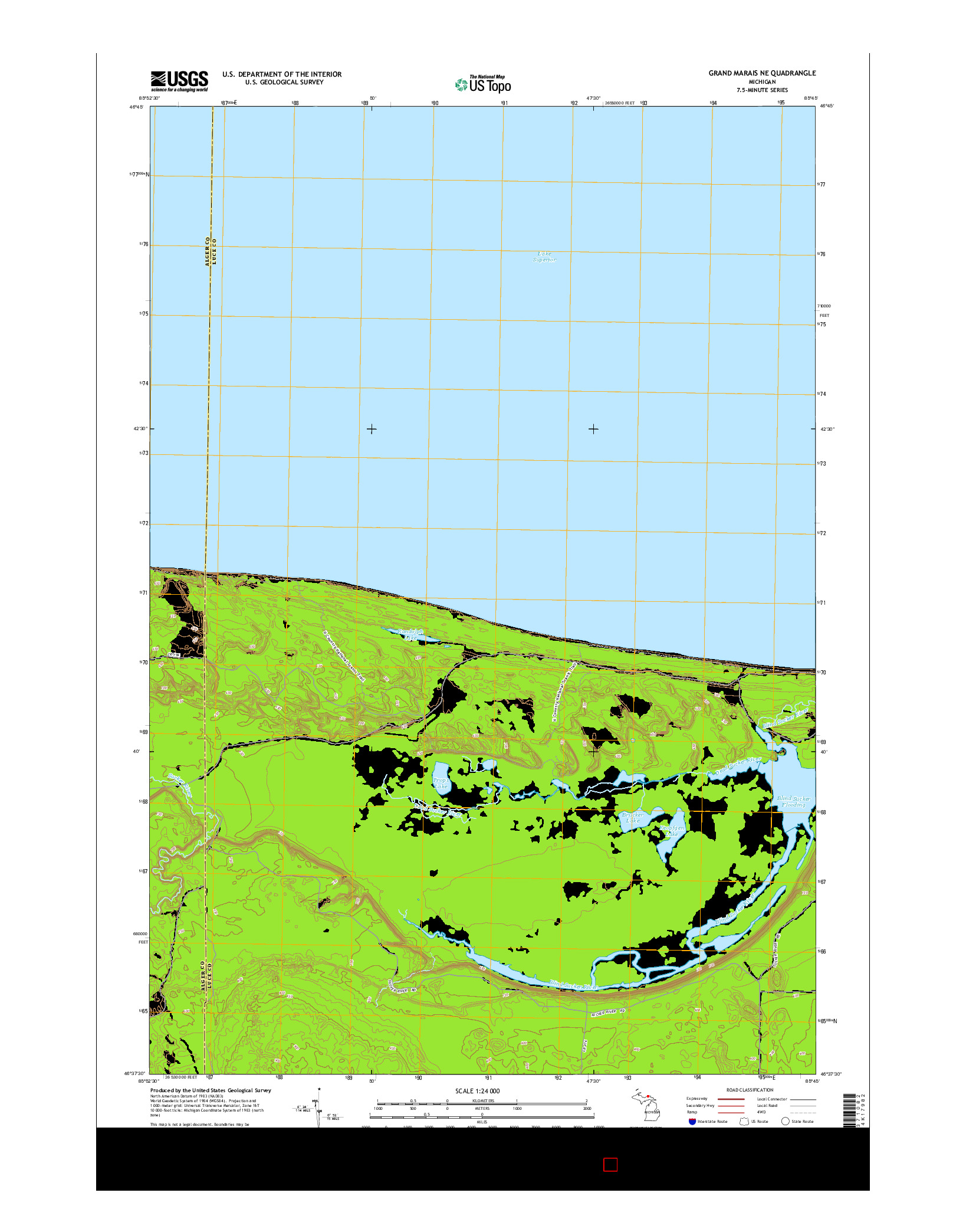 USGS US TOPO 7.5-MINUTE MAP FOR GRAND MARAIS NE, MI 2014