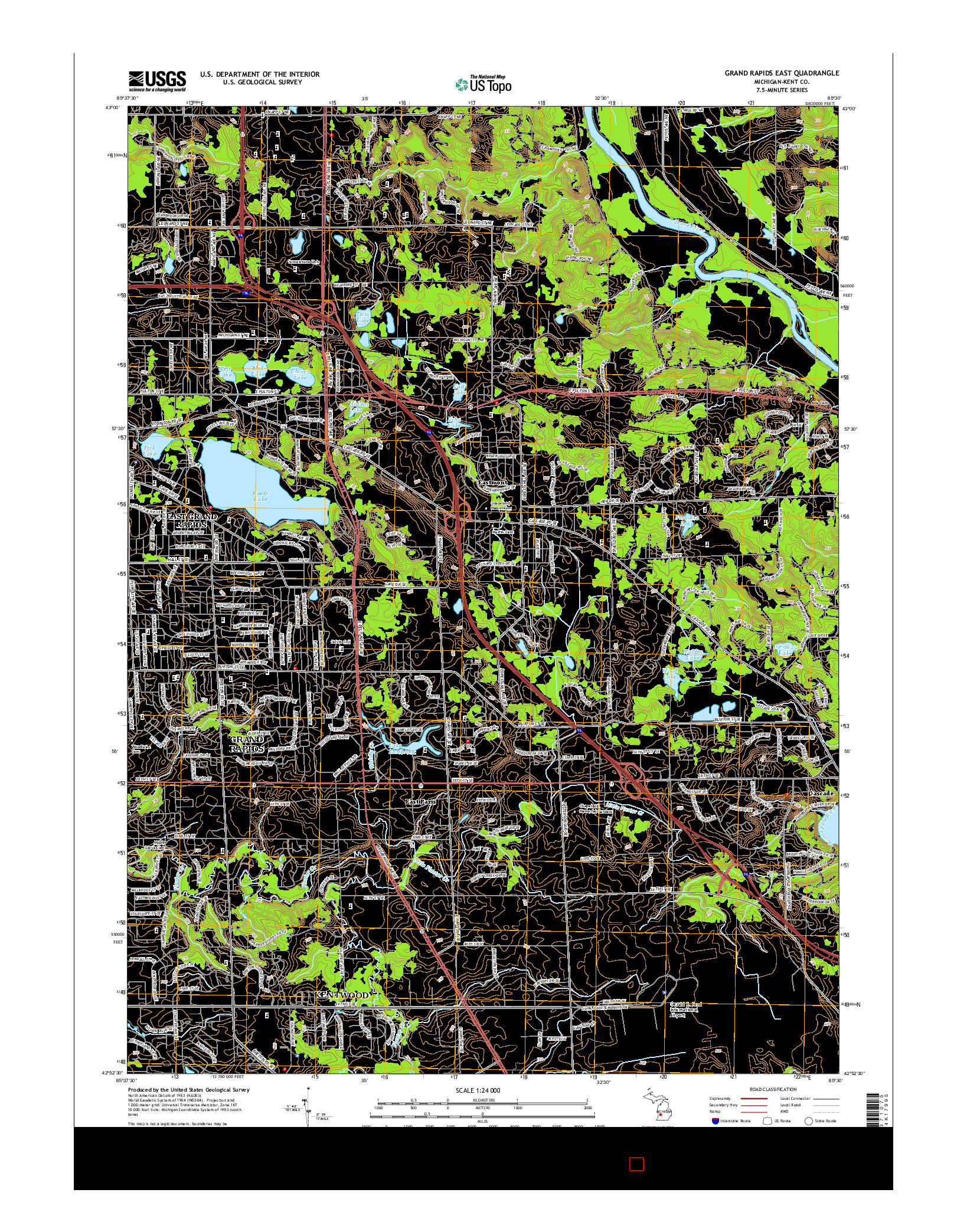 USGS US TOPO 7.5-MINUTE MAP FOR GRAND RAPIDS EAST, MI 2014