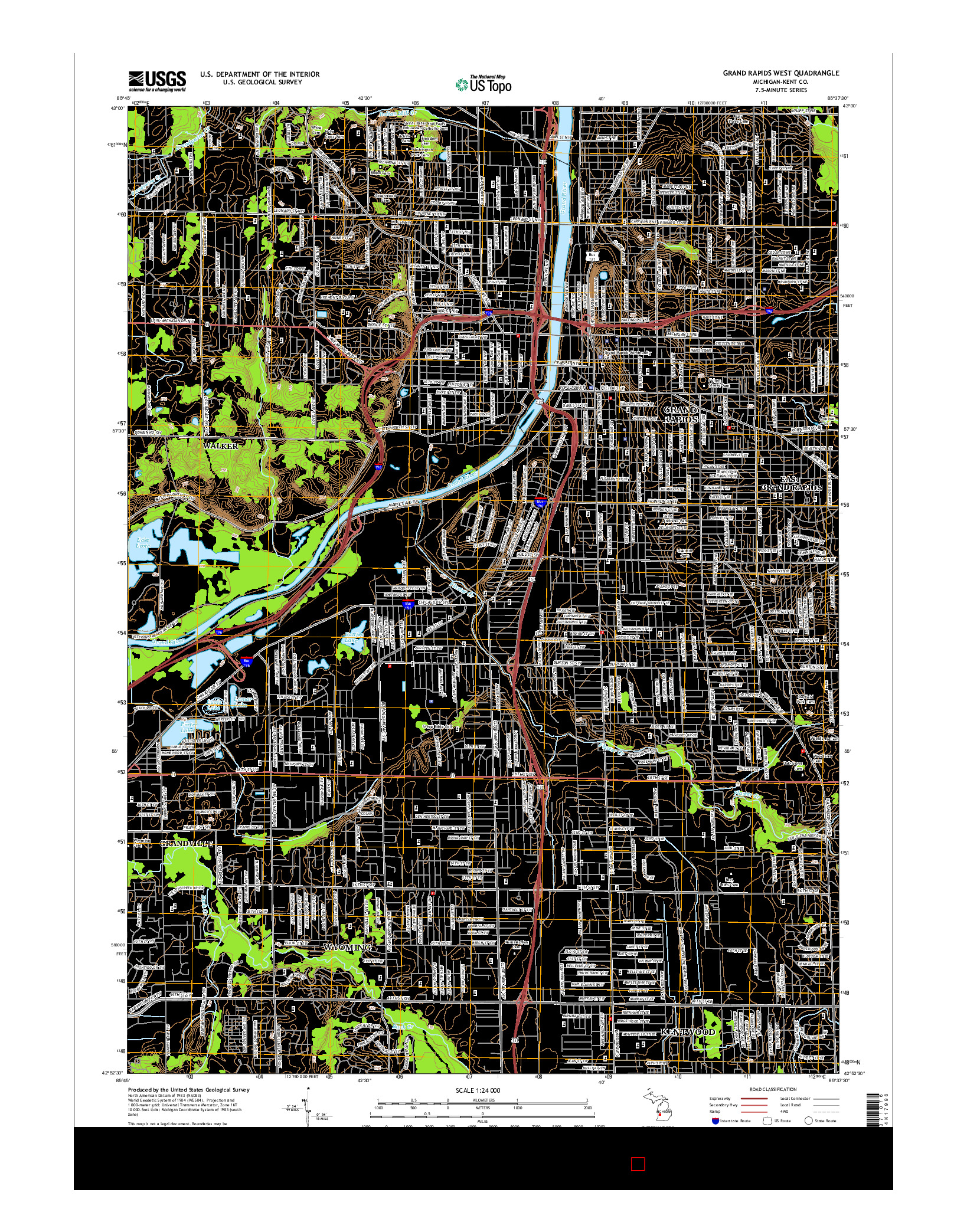 USGS US TOPO 7.5-MINUTE MAP FOR GRAND RAPIDS WEST, MI 2014