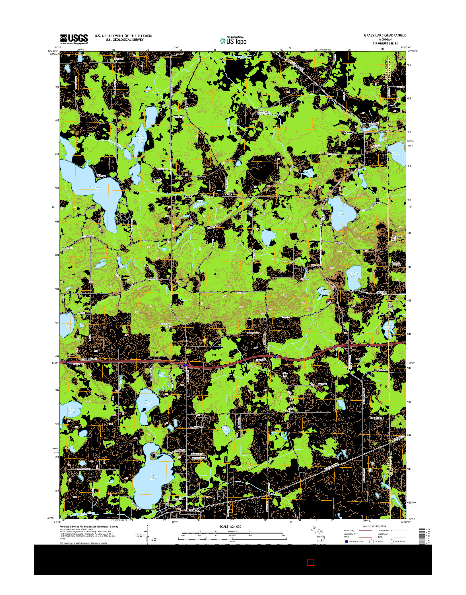 USGS US TOPO 7.5-MINUTE MAP FOR GRASS LAKE, MI 2014