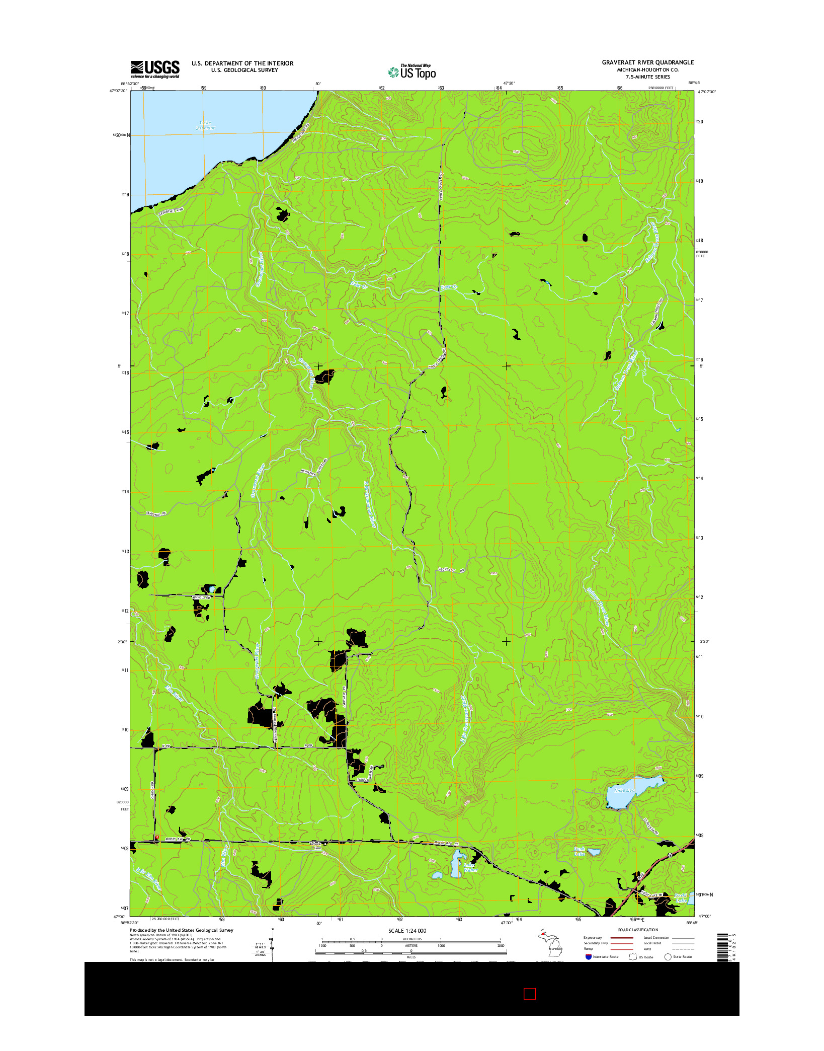USGS US TOPO 7.5-MINUTE MAP FOR GRAVERAET RIVER, MI 2014
