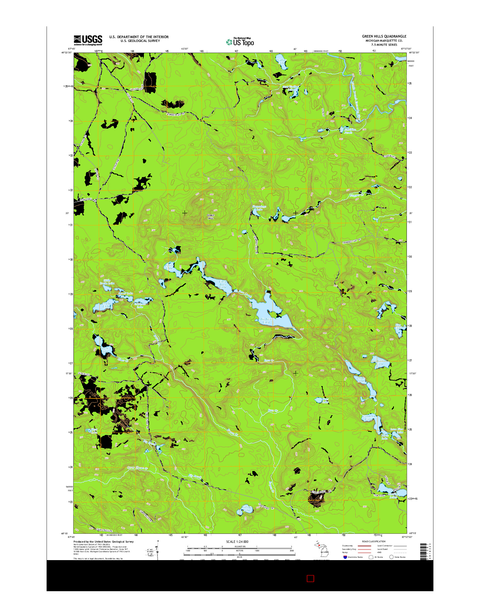 USGS US TOPO 7.5-MINUTE MAP FOR GREEN HILLS, MI 2014