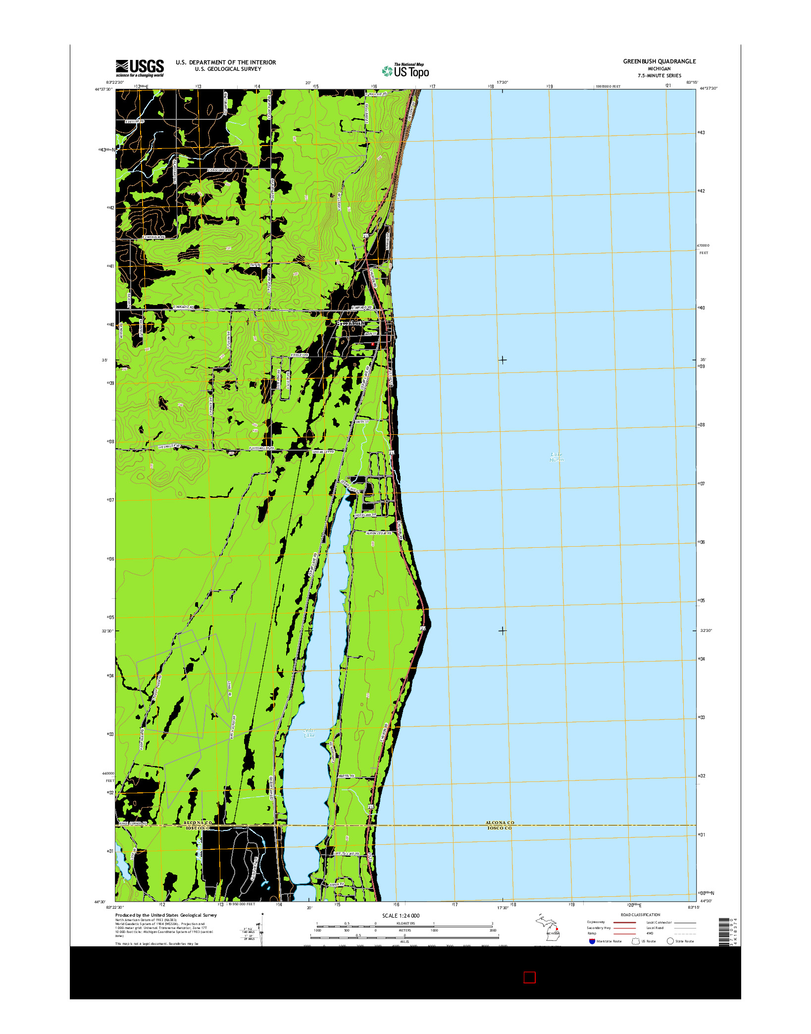 USGS US TOPO 7.5-MINUTE MAP FOR GREENBUSH, MI 2014