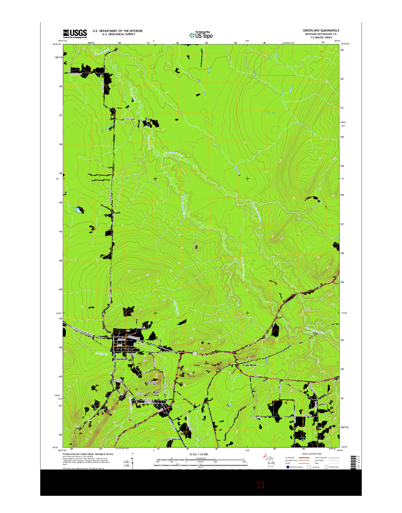 USGS US TOPO 7.5-MINUTE MAP FOR GREENLAND, MI 2014