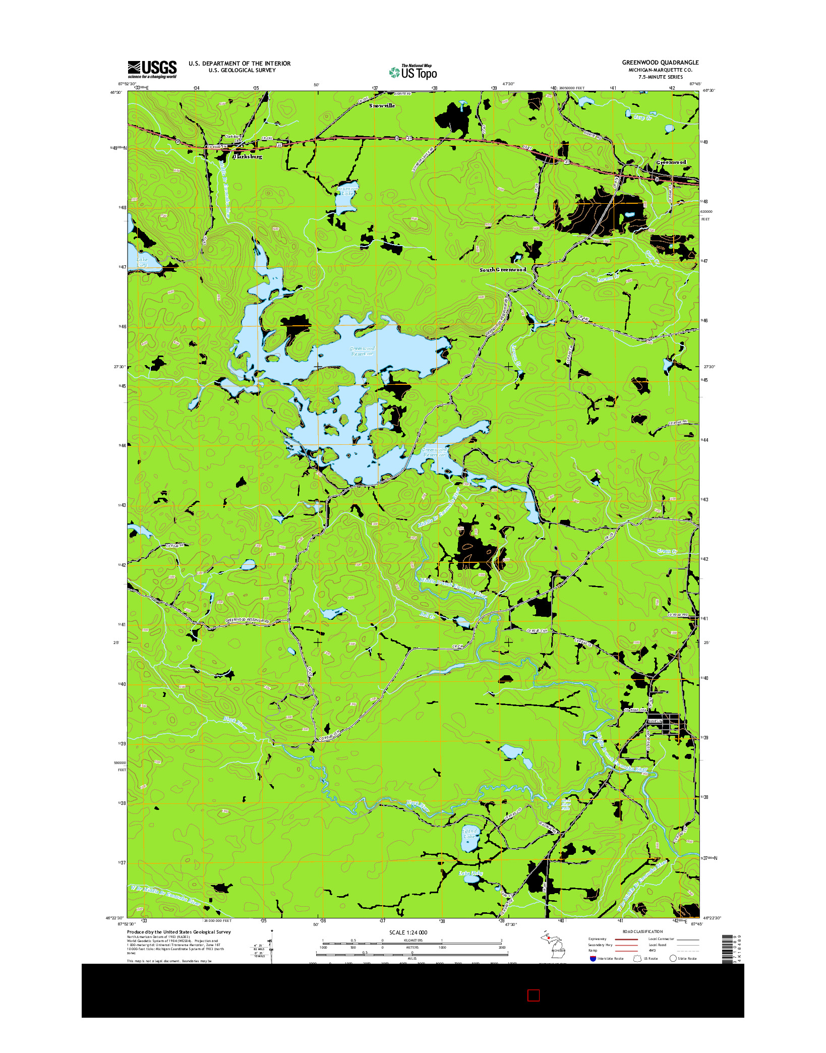 USGS US TOPO 7.5-MINUTE MAP FOR GREENWOOD, MI 2014