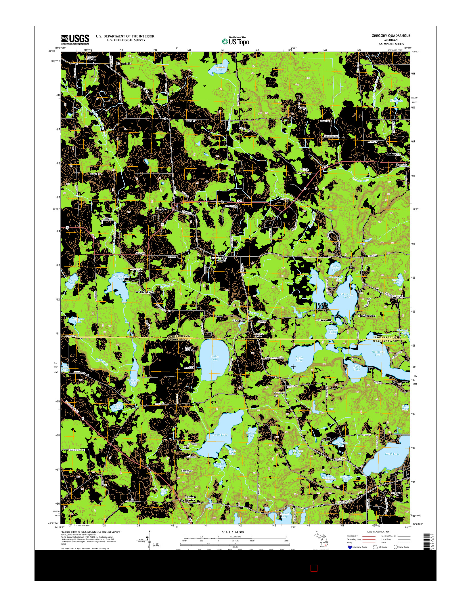 USGS US TOPO 7.5-MINUTE MAP FOR GREGORY, MI 2014