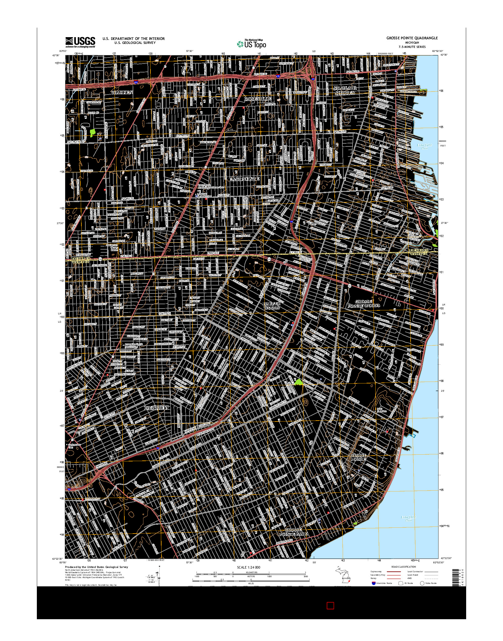 USGS US TOPO 7.5-MINUTE MAP FOR GROSSE POINTE, MI 2014