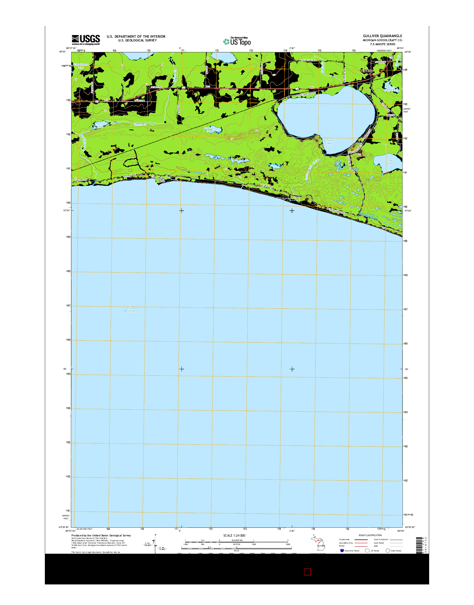 USGS US TOPO 7.5-MINUTE MAP FOR GULLIVER, MI 2014