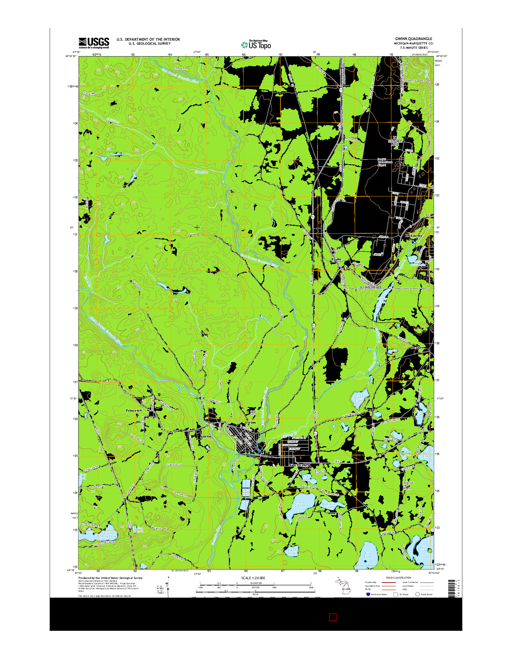 USGS US TOPO 7.5-MINUTE MAP FOR GWINN, MI 2014