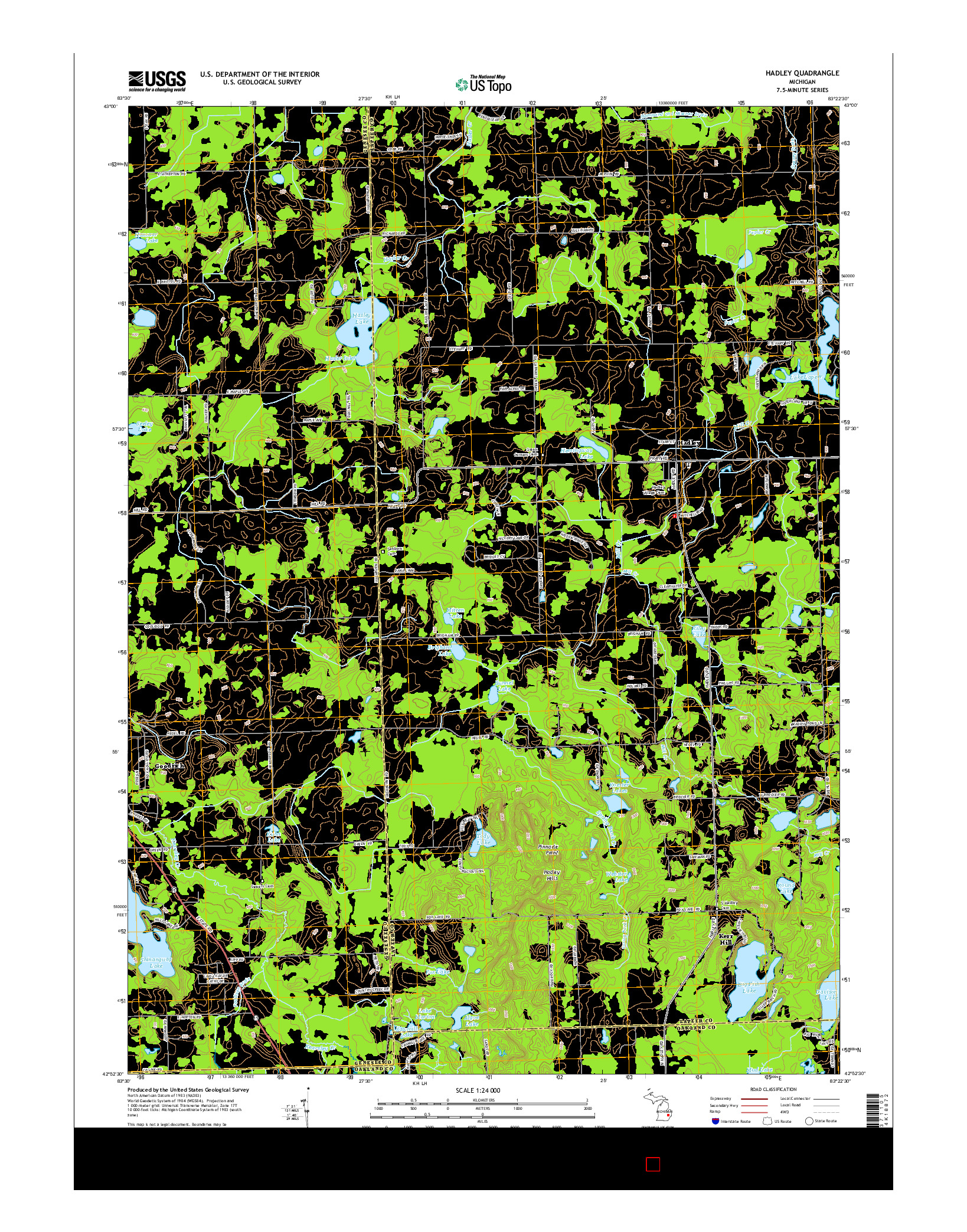 USGS US TOPO 7.5-MINUTE MAP FOR HADLEY, MI 2014