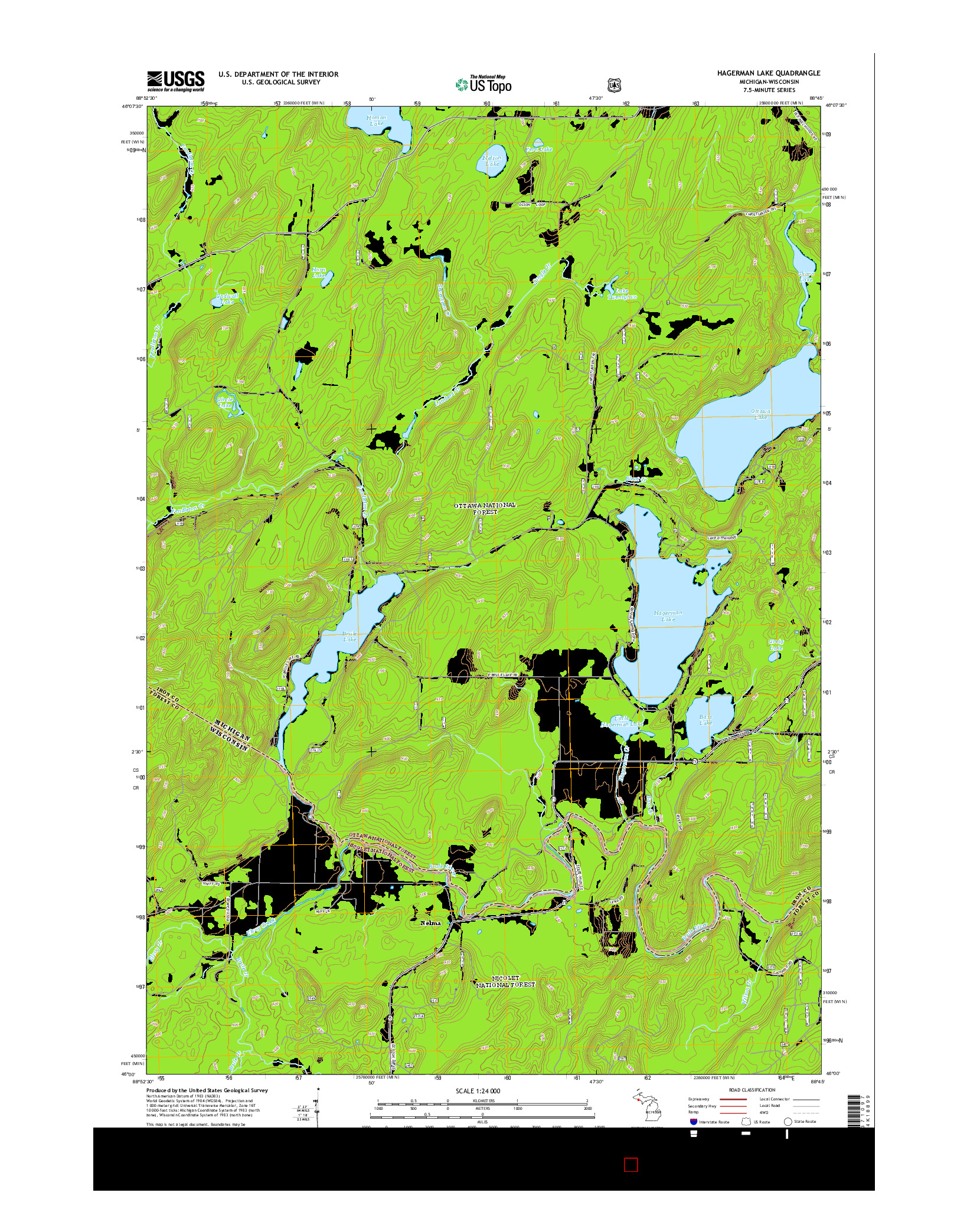 USGS US TOPO 7.5-MINUTE MAP FOR HAGERMAN LAKE, MI-WI 2014