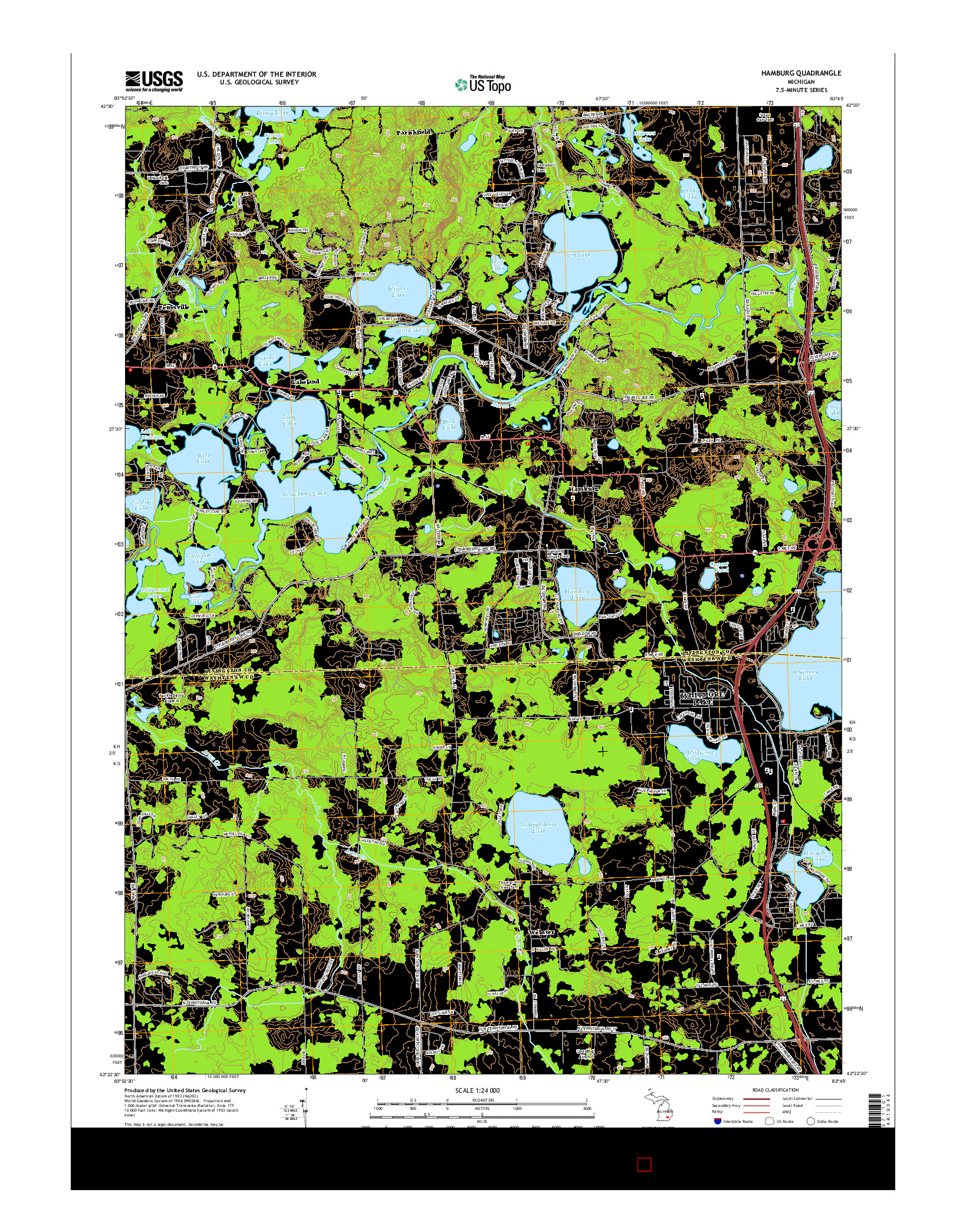 USGS US TOPO 7.5-MINUTE MAP FOR HAMBURG, MI 2014