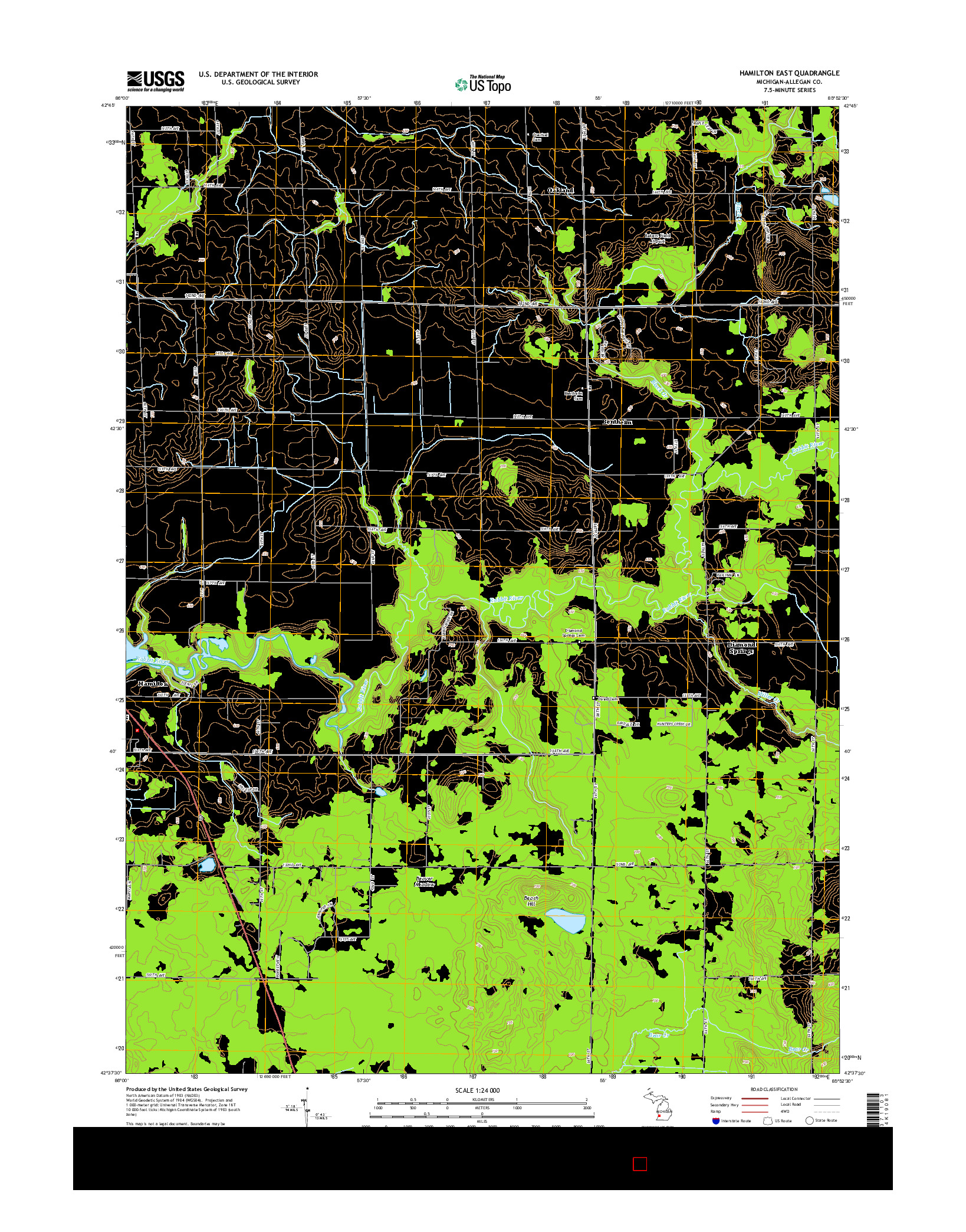 USGS US TOPO 7.5-MINUTE MAP FOR HAMILTON EAST, MI 2014