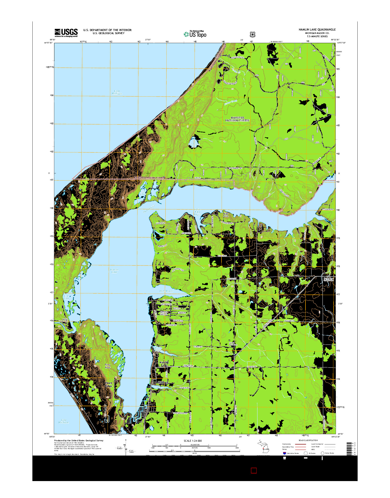USGS US TOPO 7.5-MINUTE MAP FOR HAMLIN LAKE, MI 2014