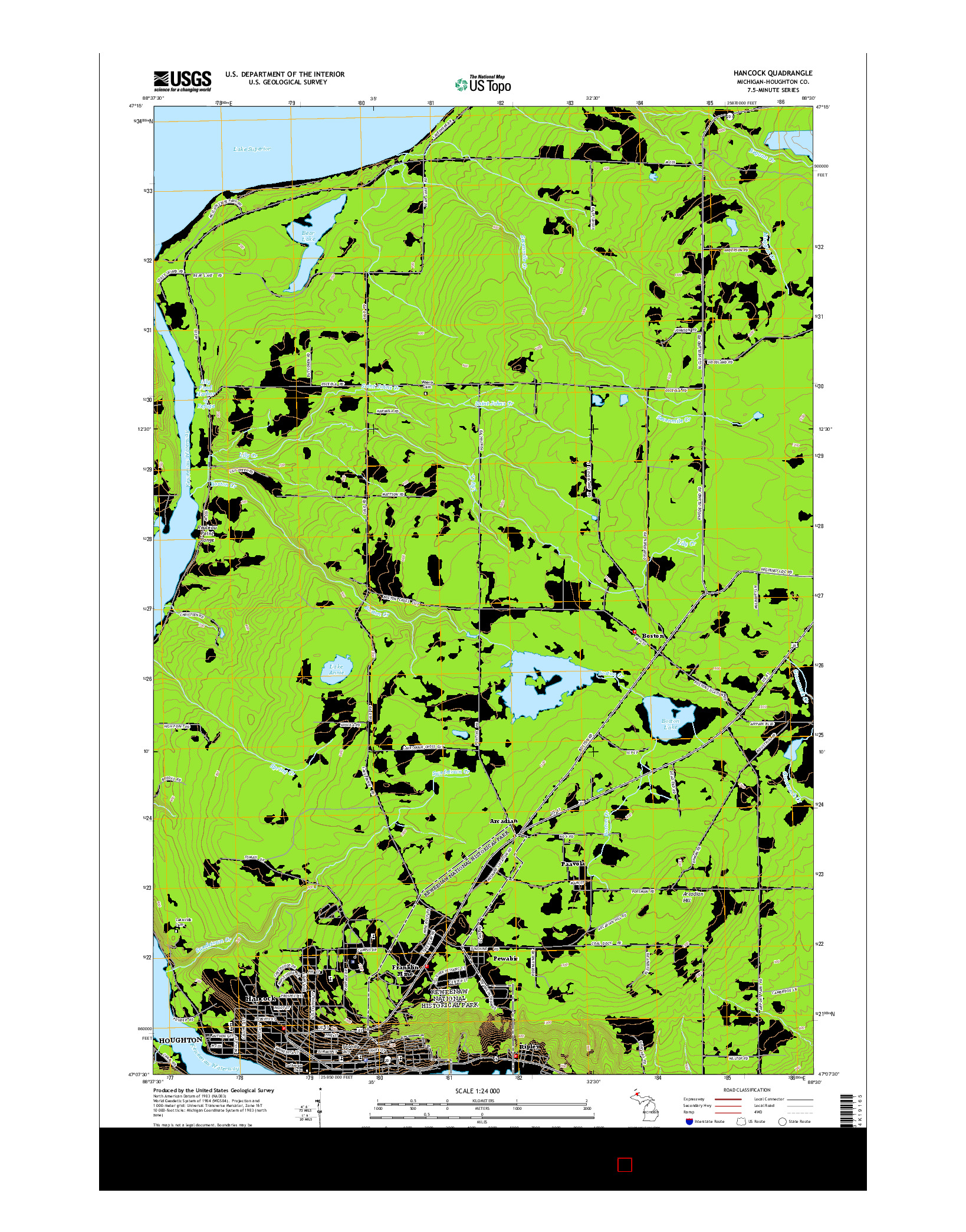 USGS US TOPO 7.5-MINUTE MAP FOR HANCOCK, MI 2014