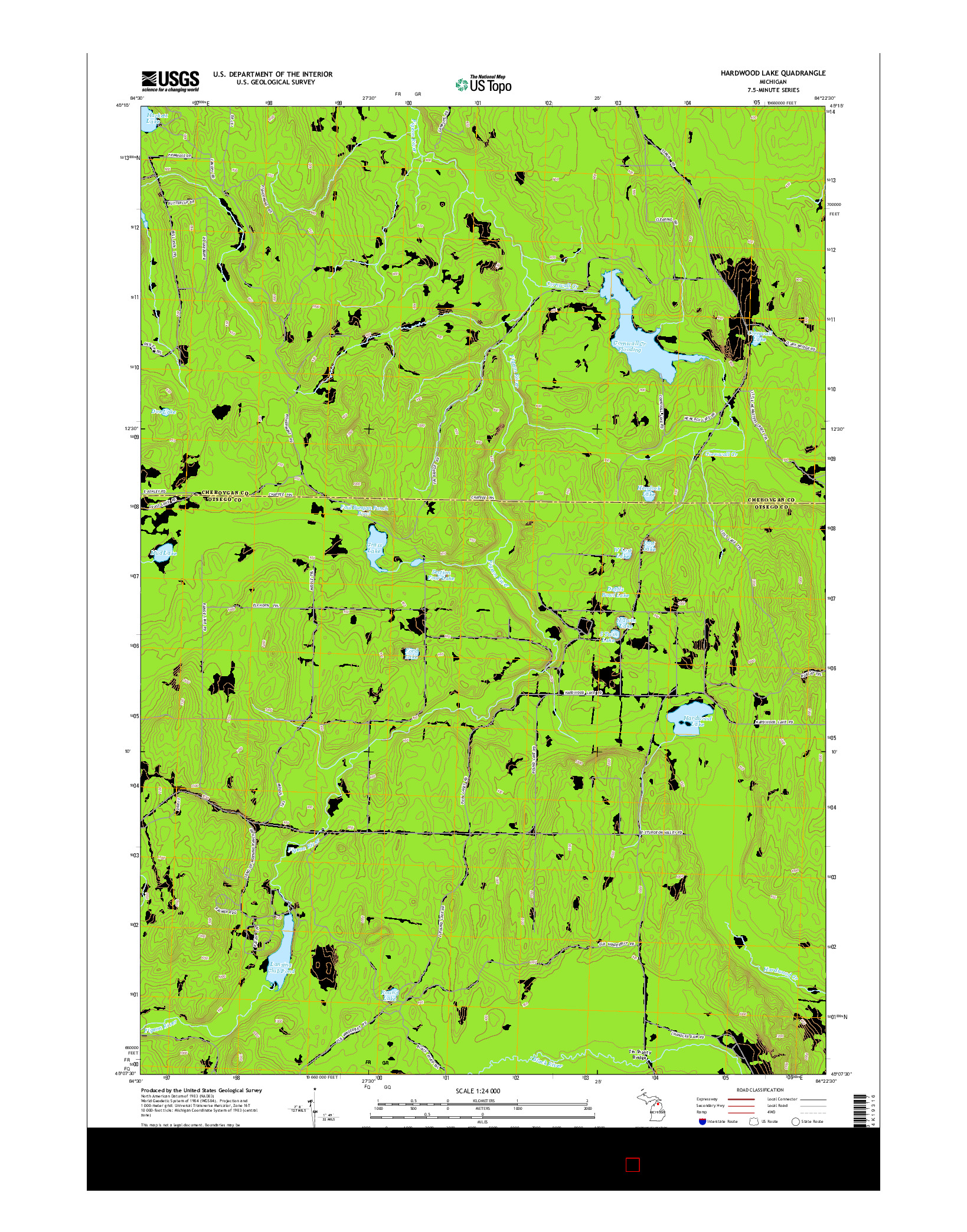 USGS US TOPO 7.5-MINUTE MAP FOR HARDWOOD LAKE, MI 2014
