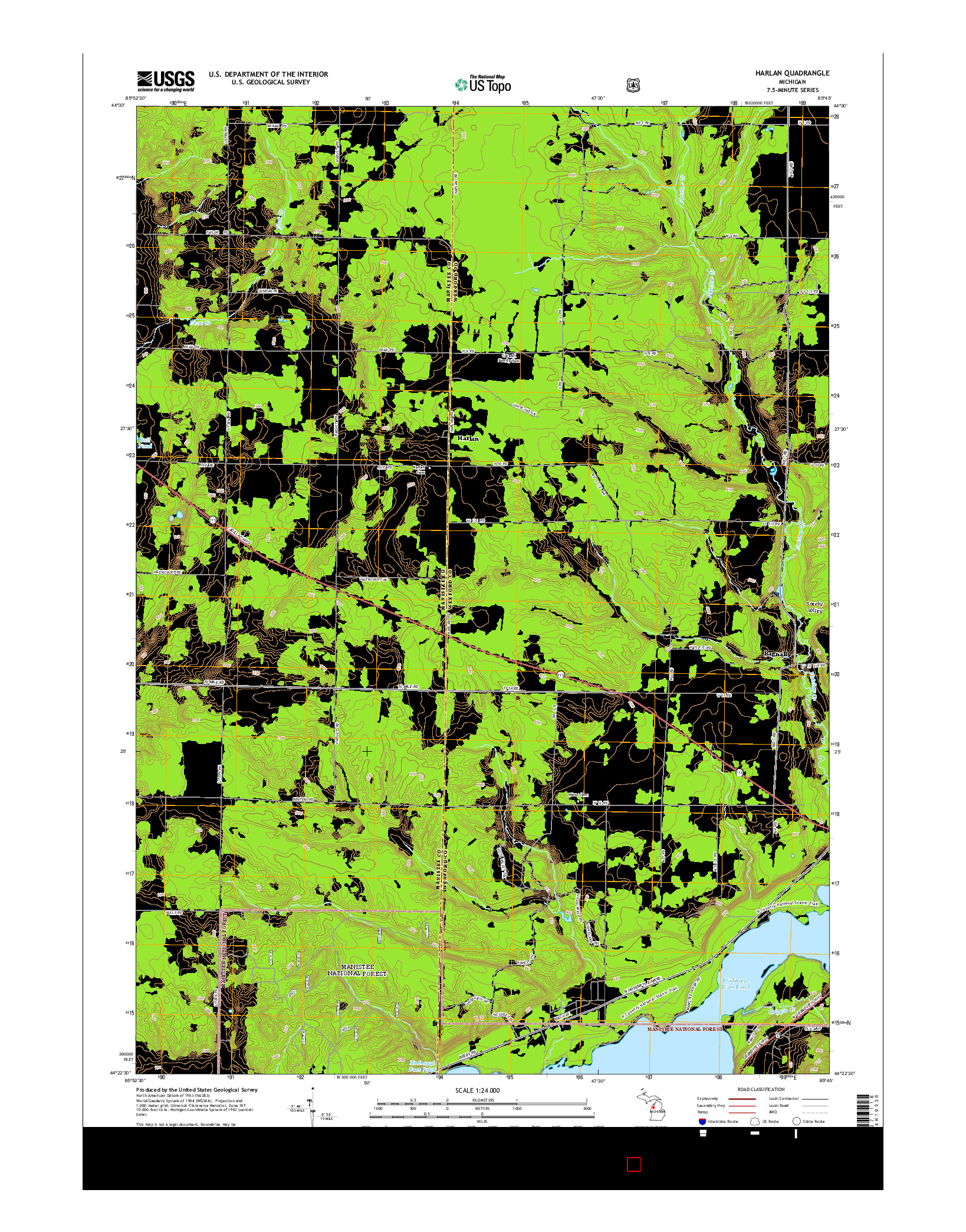 USGS US TOPO 7.5-MINUTE MAP FOR HARLAN, MI 2014