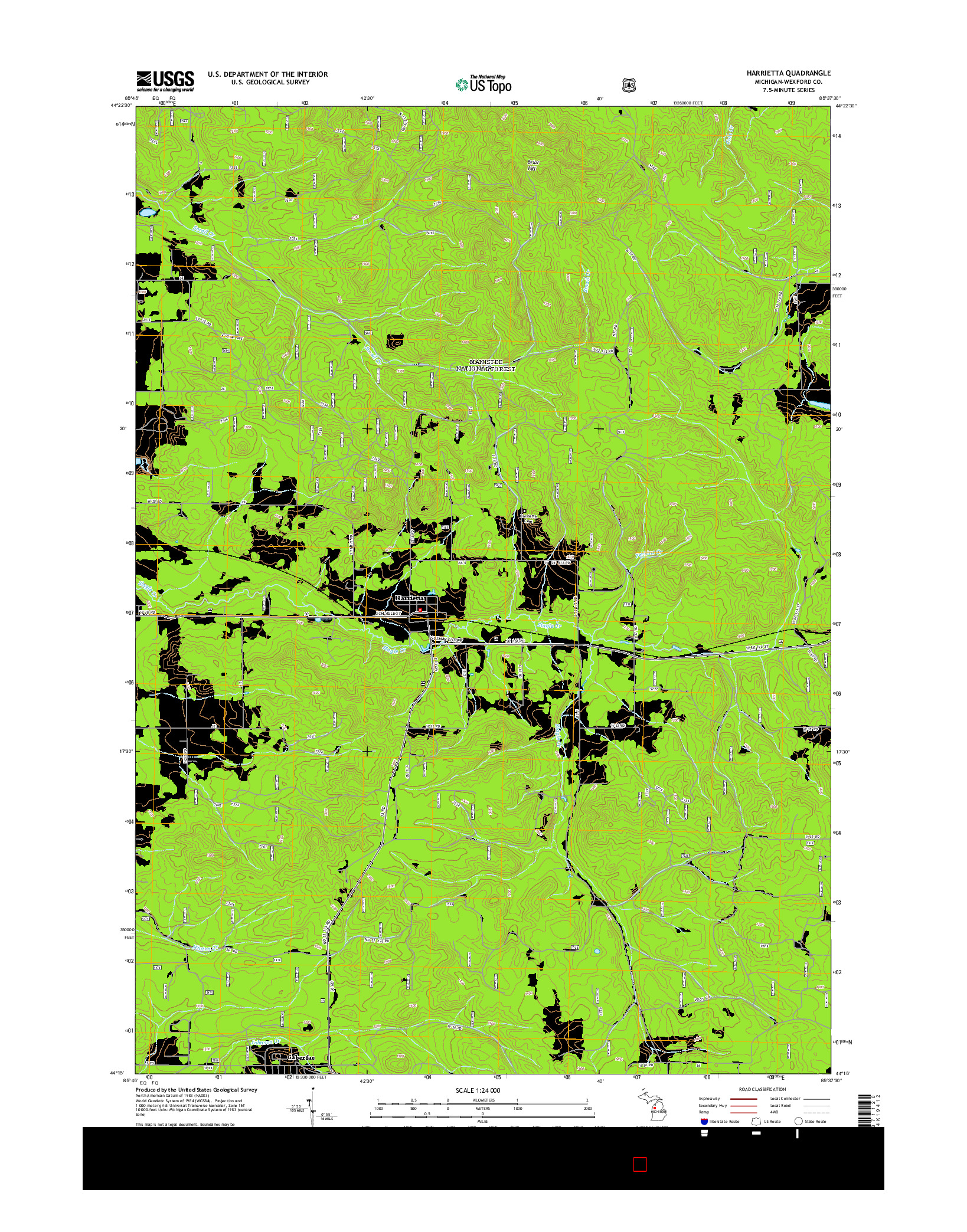 USGS US TOPO 7.5-MINUTE MAP FOR HARRIETTA, MI 2014