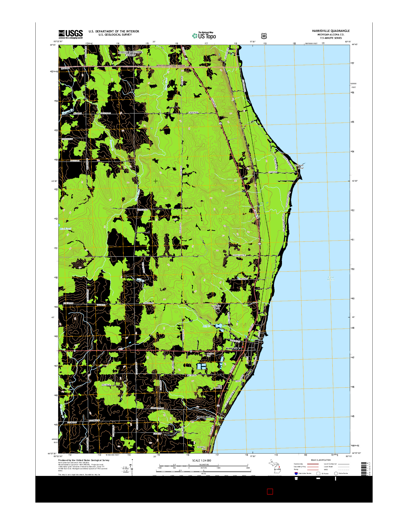 USGS US TOPO 7.5-MINUTE MAP FOR HARRISVILLE, MI 2014
