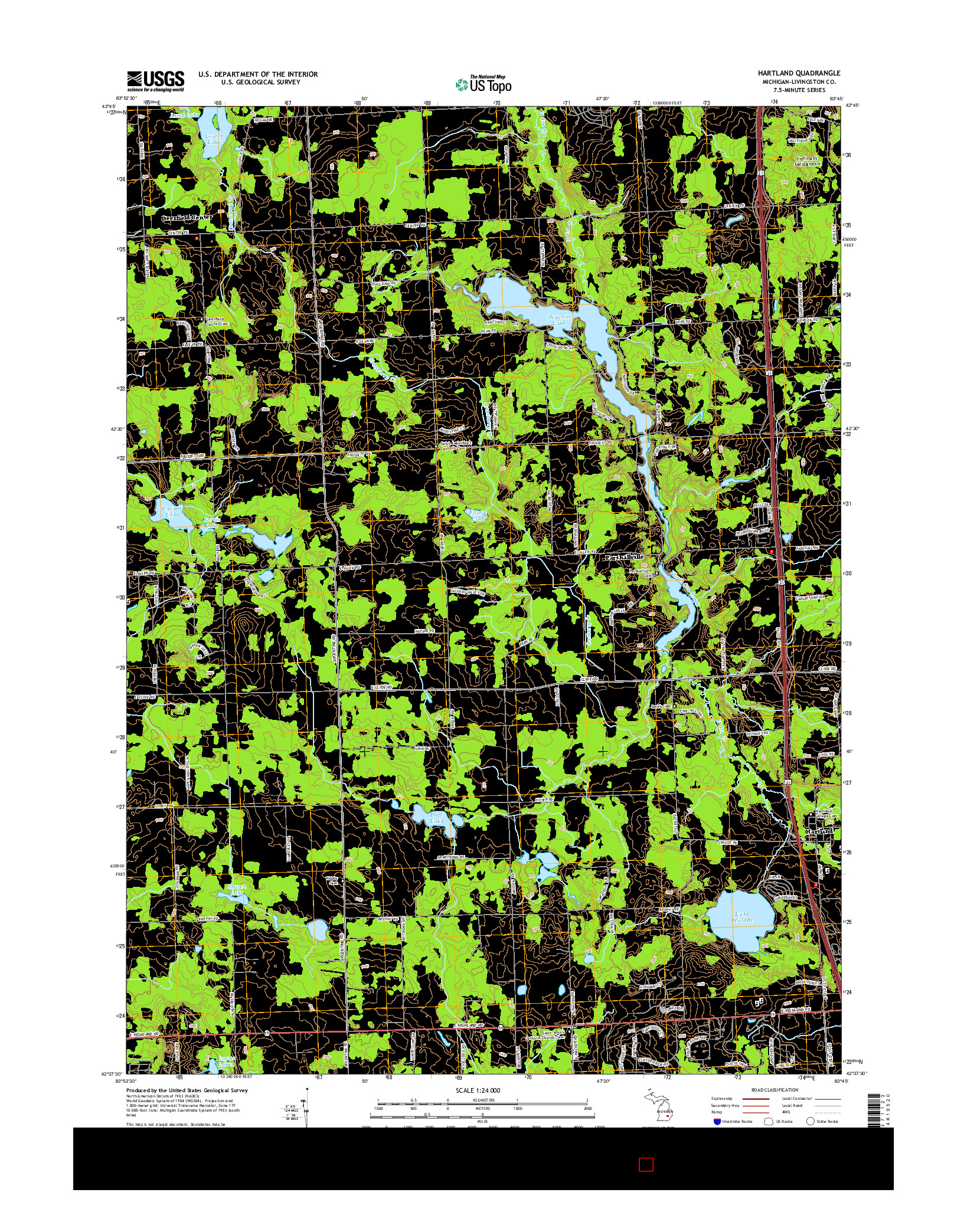 USGS US TOPO 7.5-MINUTE MAP FOR HARTLAND, MI 2014