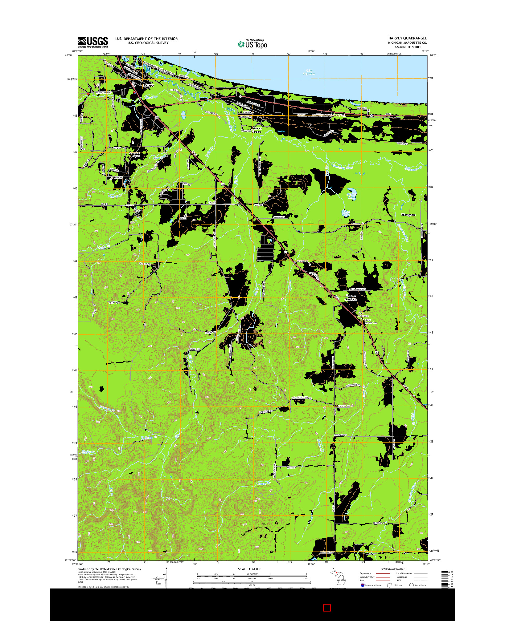 USGS US TOPO 7.5-MINUTE MAP FOR HARVEY, MI 2014