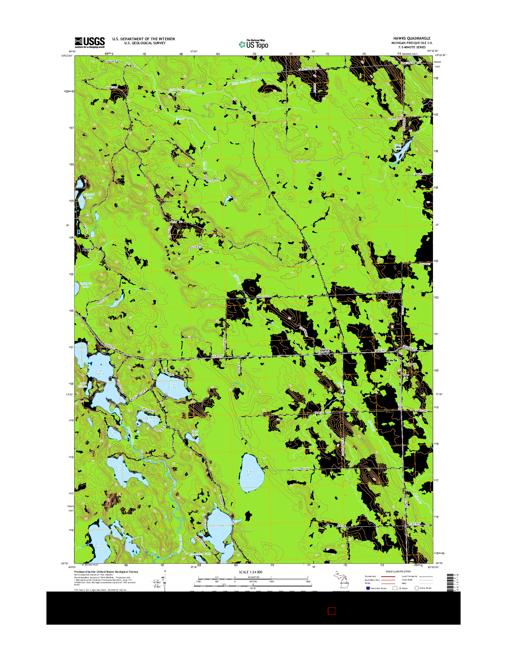 USGS US TOPO 7.5-MINUTE MAP FOR HAWKS, MI 2014