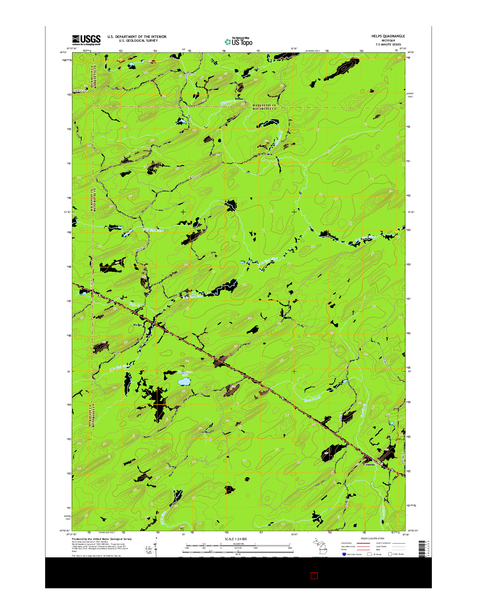 USGS US TOPO 7.5-MINUTE MAP FOR HELPS, MI 2014