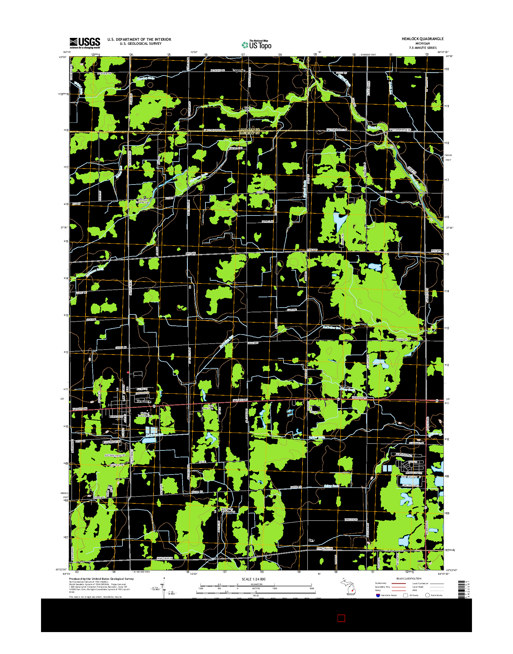 USGS US TOPO 7.5-MINUTE MAP FOR HEMLOCK, MI 2014