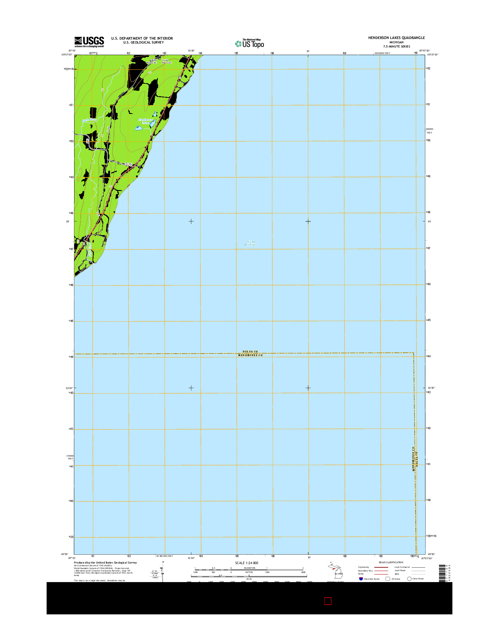 USGS US TOPO 7.5-MINUTE MAP FOR HENDERSON LAKES, MI 2014