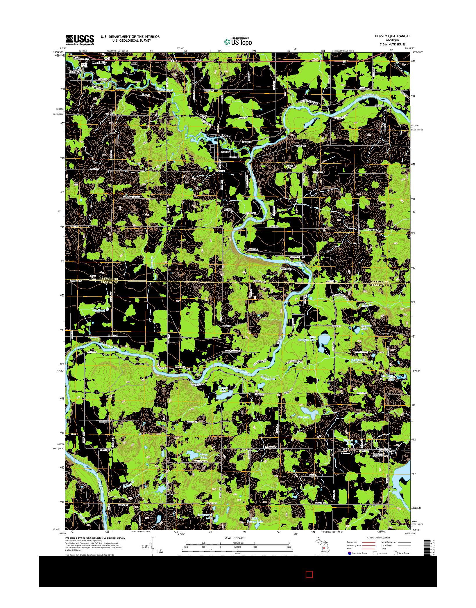 USGS US TOPO 7.5-MINUTE MAP FOR HERSEY, MI 2014