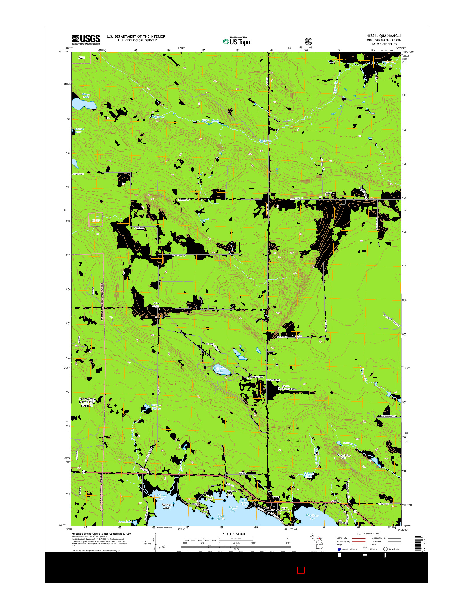 USGS US TOPO 7.5-MINUTE MAP FOR HESSEL, MI 2014