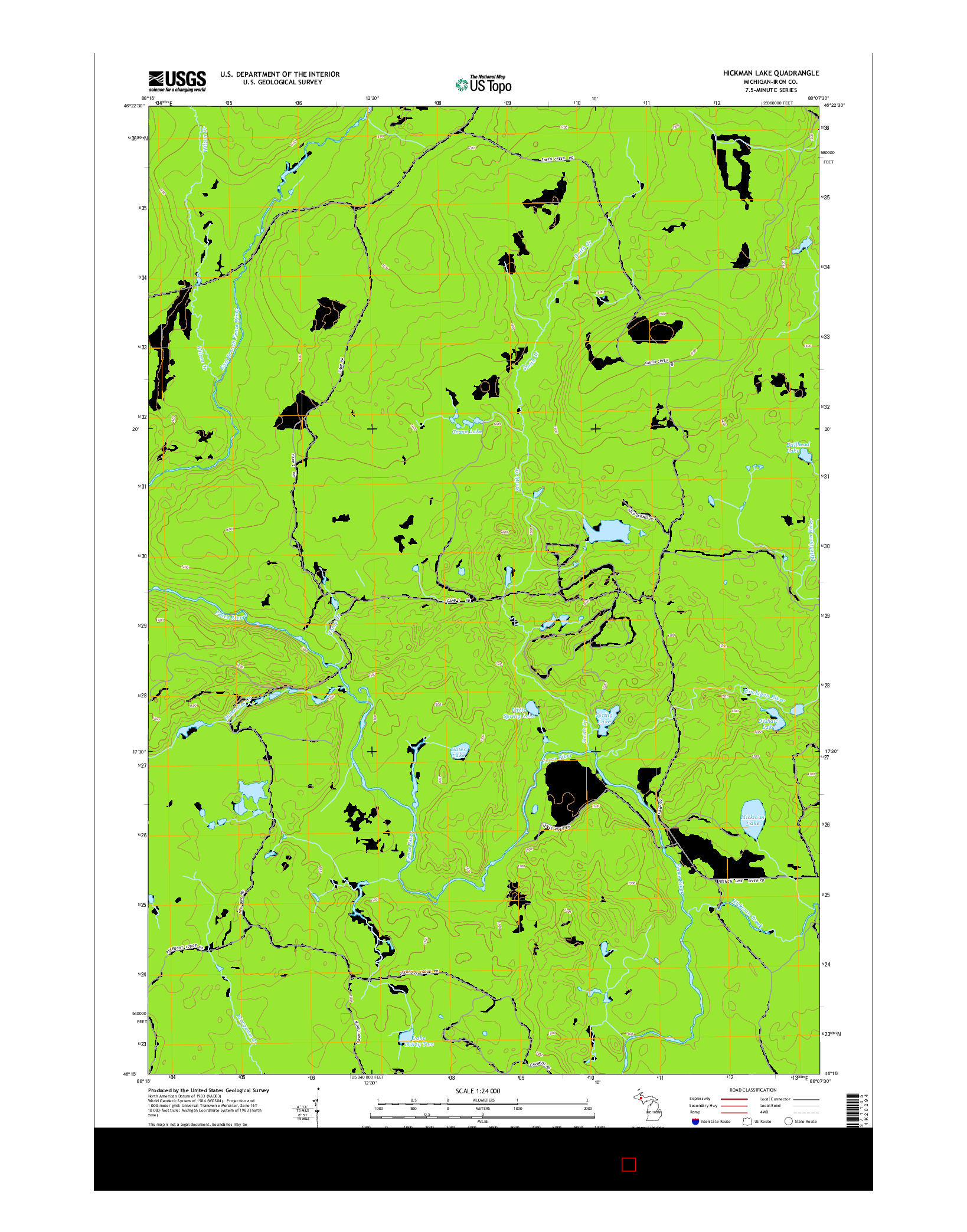 USGS US TOPO 7.5-MINUTE MAP FOR HICKMAN LAKE, MI 2014