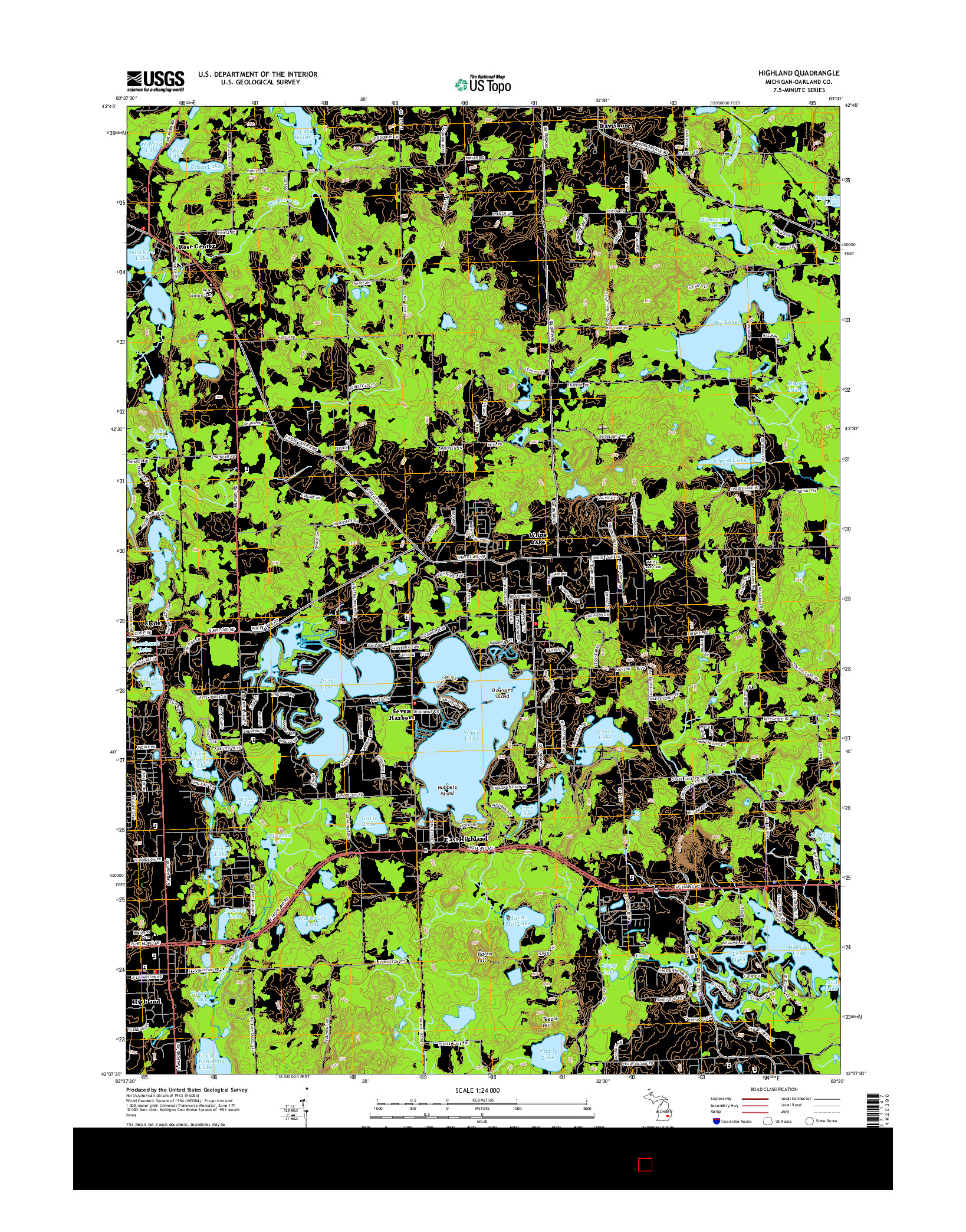 USGS US TOPO 7.5-MINUTE MAP FOR HIGHLAND, MI 2014