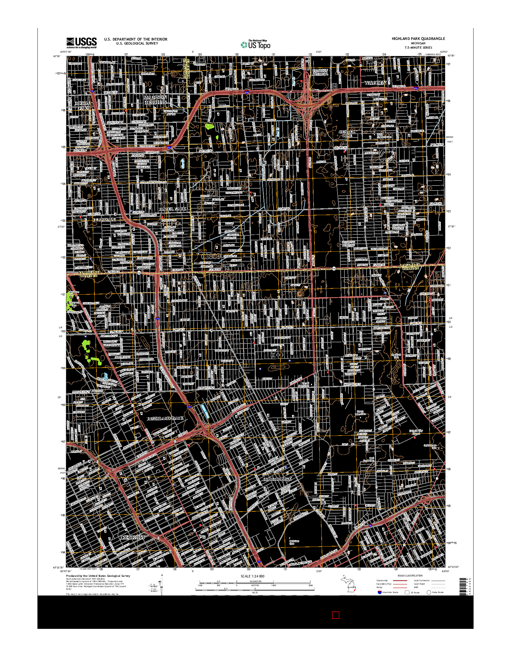 USGS US TOPO 7.5-MINUTE MAP FOR HIGHLAND PARK, MI 2014