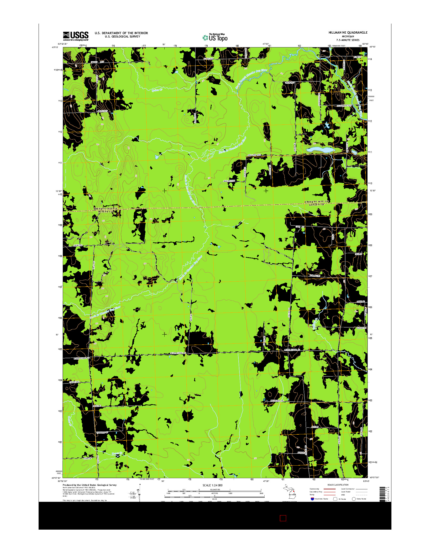 USGS US TOPO 7.5-MINUTE MAP FOR HILLMAN NE, MI 2014