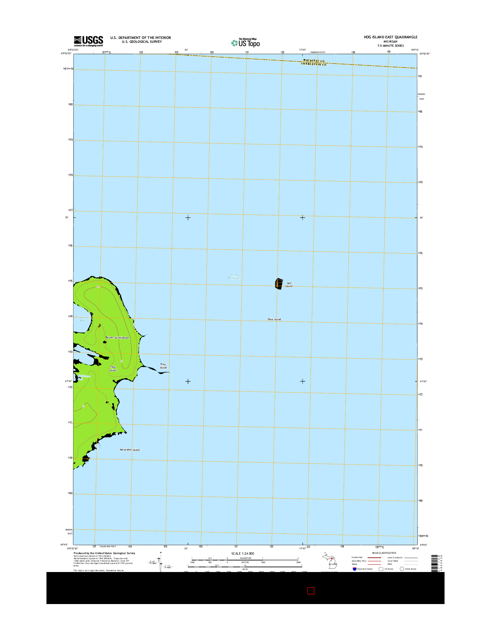 USGS US TOPO 7.5-MINUTE MAP FOR HOG ISLAND EAST, MI 2014