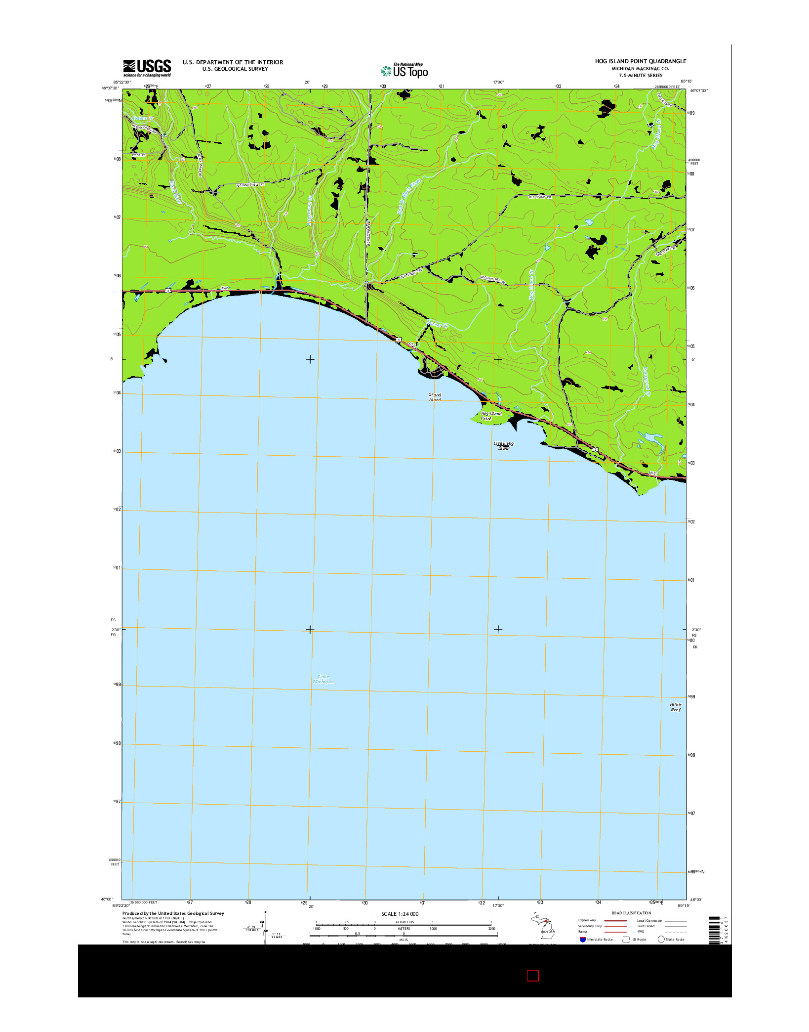 USGS US TOPO 7.5-MINUTE MAP FOR HOG ISLAND POINT, MI 2014