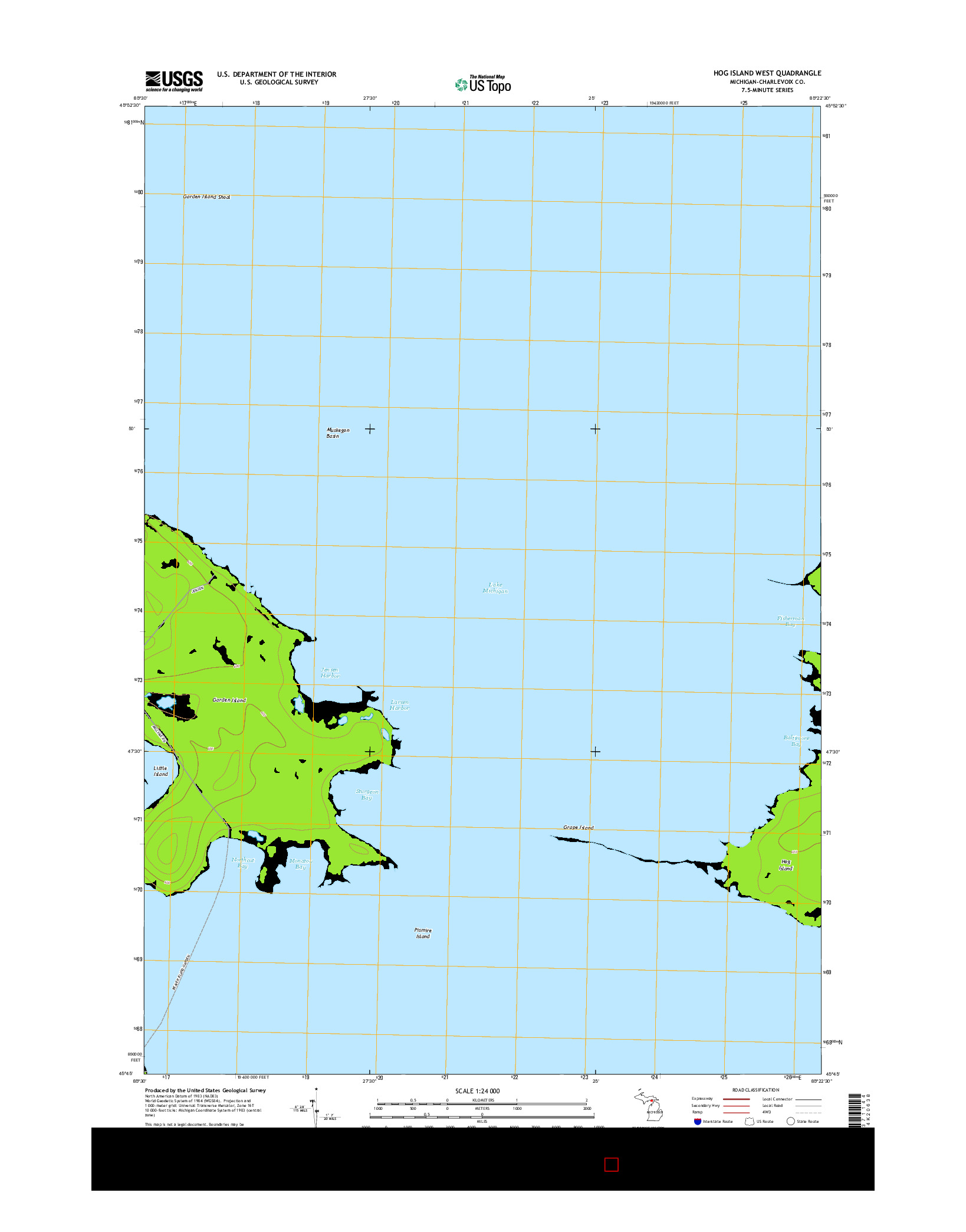 USGS US TOPO 7.5-MINUTE MAP FOR HOG ISLAND WEST, MI 2014