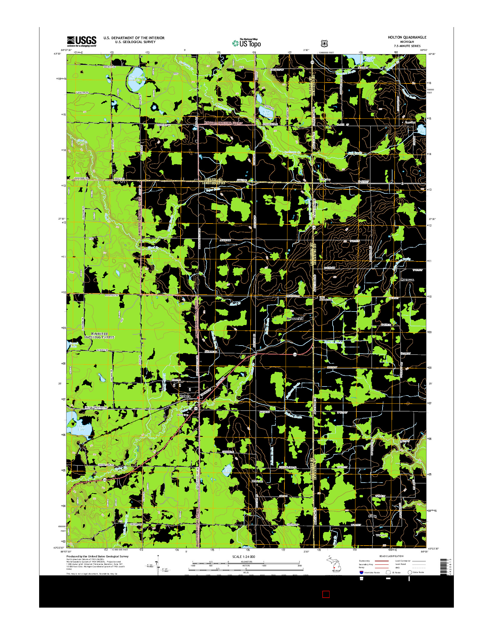 USGS US TOPO 7.5-MINUTE MAP FOR HOLTON, MI 2014